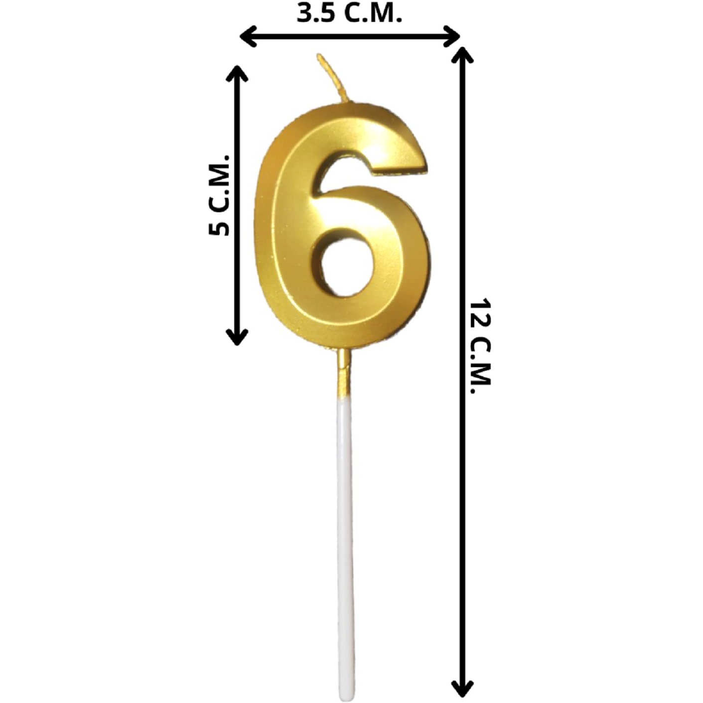 Party Decorz Number 6 Gold Candle | Six Number Candle |Number 6 Metallic Gold Candle for Birthday,Anniversary, Surprise Party Cake Decoration Candle