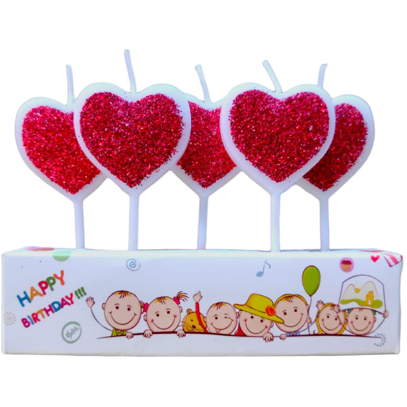 Party Decorz Red Glitter Heart 5pcs Cake Candle for Birthday,Anniversary,Baby Shower Party Cake Decoration