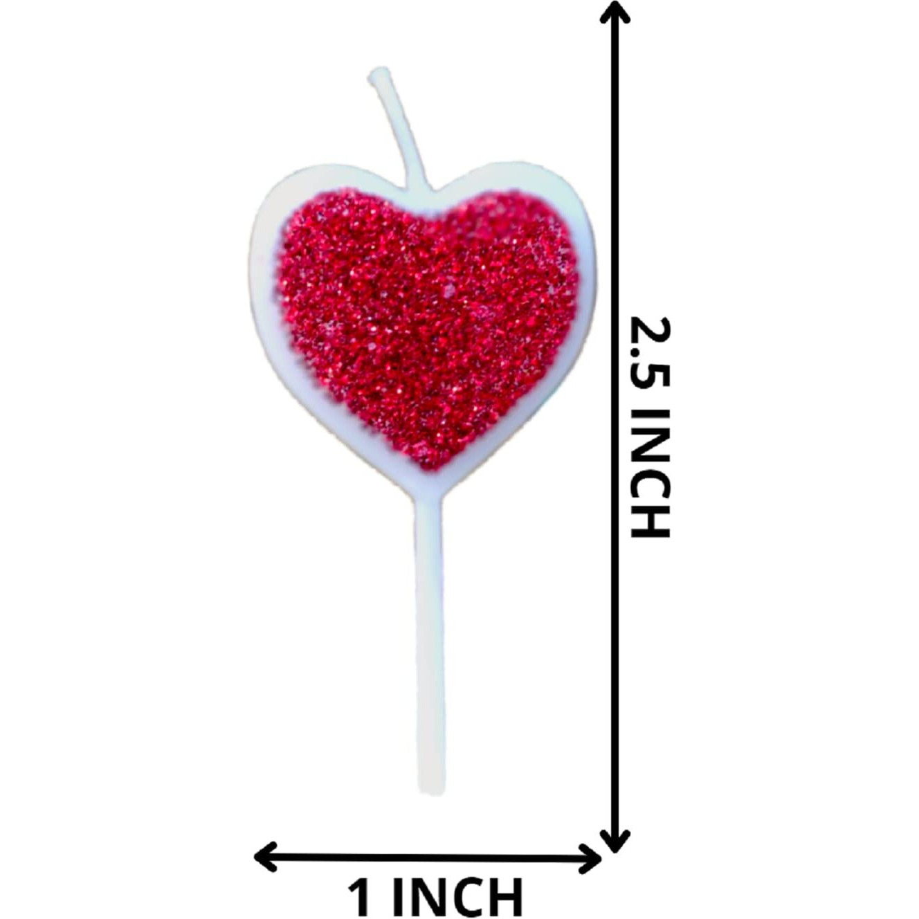 Party Decorz Red Glitter Heart 5pcs Cake Candle for Birthday,Anniversary,Baby Shower Party Cake Decoration