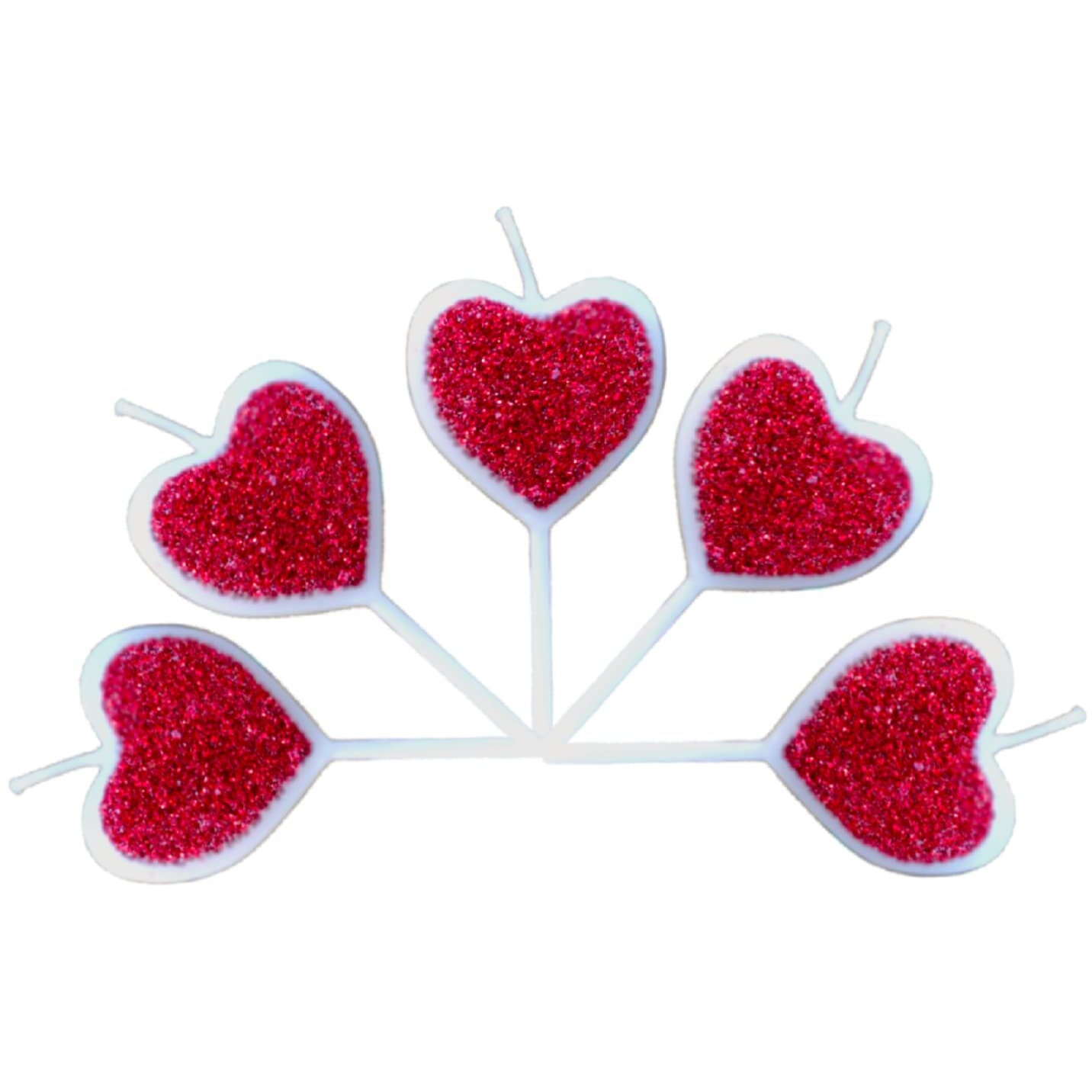 Party Decorz Red Glitter Heart 5pcs Cake Candle for Birthday,Anniversary,Baby Shower Party Cake Decoration