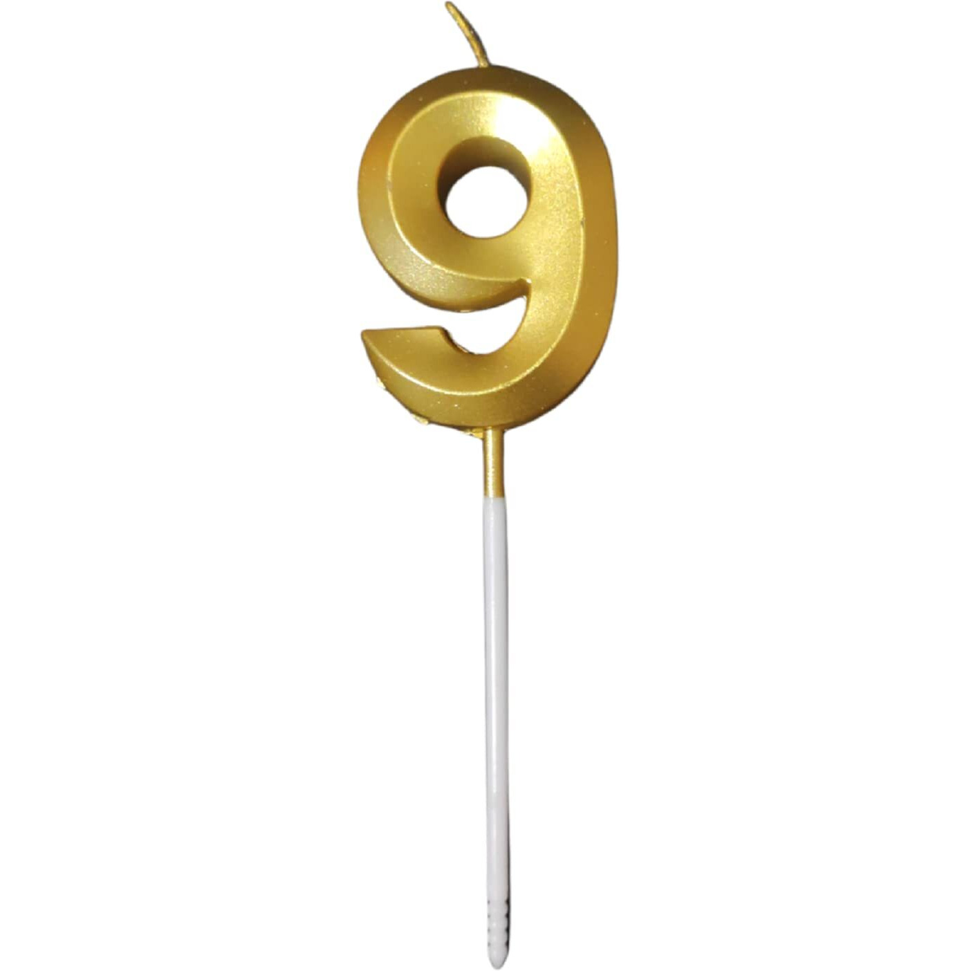 Party Decorz Number 9 Gold Candle | Nine Number Candle |Number 9 Metallic Gold Candle for Birthday,Anniversary, Surprise Party Cake Decoration Candle