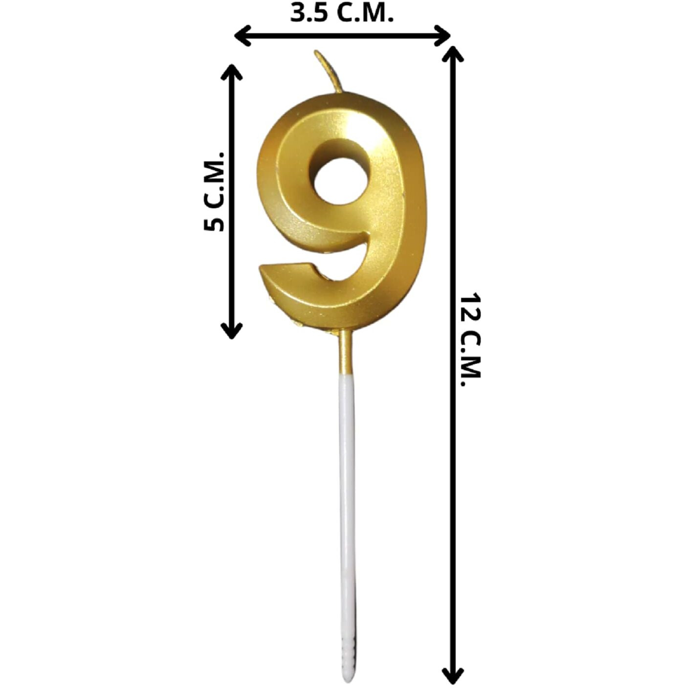 Party Decorz Number 9 Gold Candle | Nine Number Candle |Number 9 Metallic Gold Candle for Birthday,Anniversary, Surprise Party Cake Decoration Candle