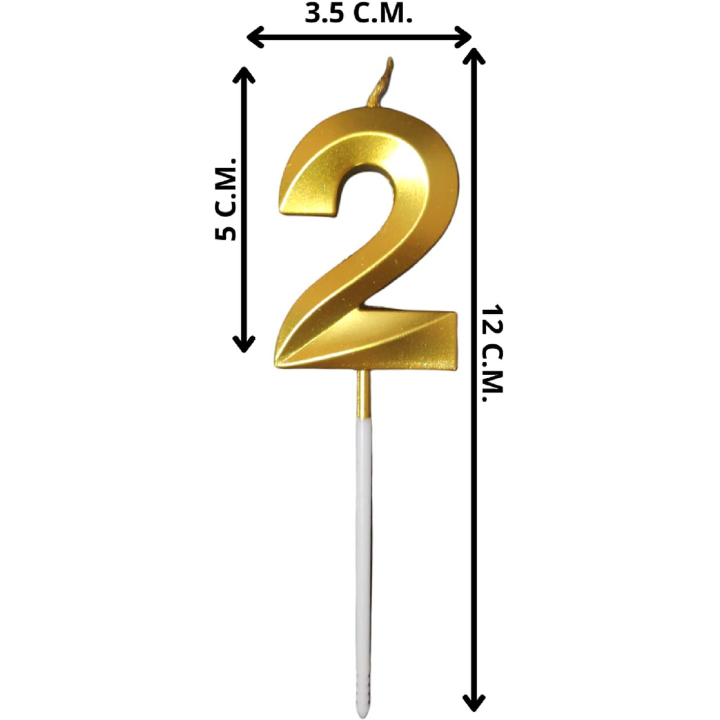 Party Decorz Number 2 Gold Candle | Two Number Candle |Number 2 Metallic Gold Candle for Birthday,Anniversary, Surprise Party Cake Decoration Candle