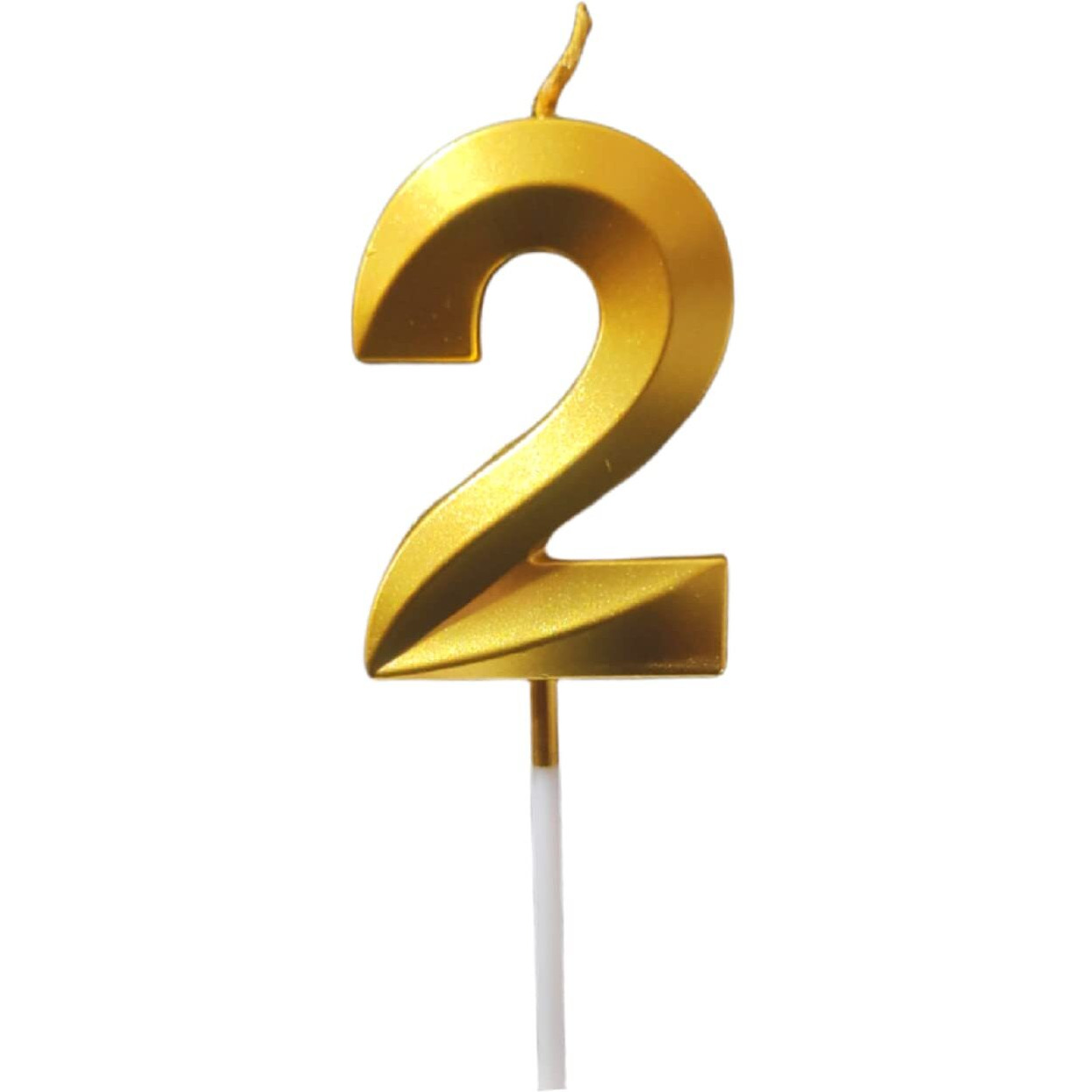 Party Decorz Number 2 Gold Candle | Two Number Candle |Number 2 Metallic Gold Candle for Birthday,Anniversary, Surprise Party Cake Decoration Candle