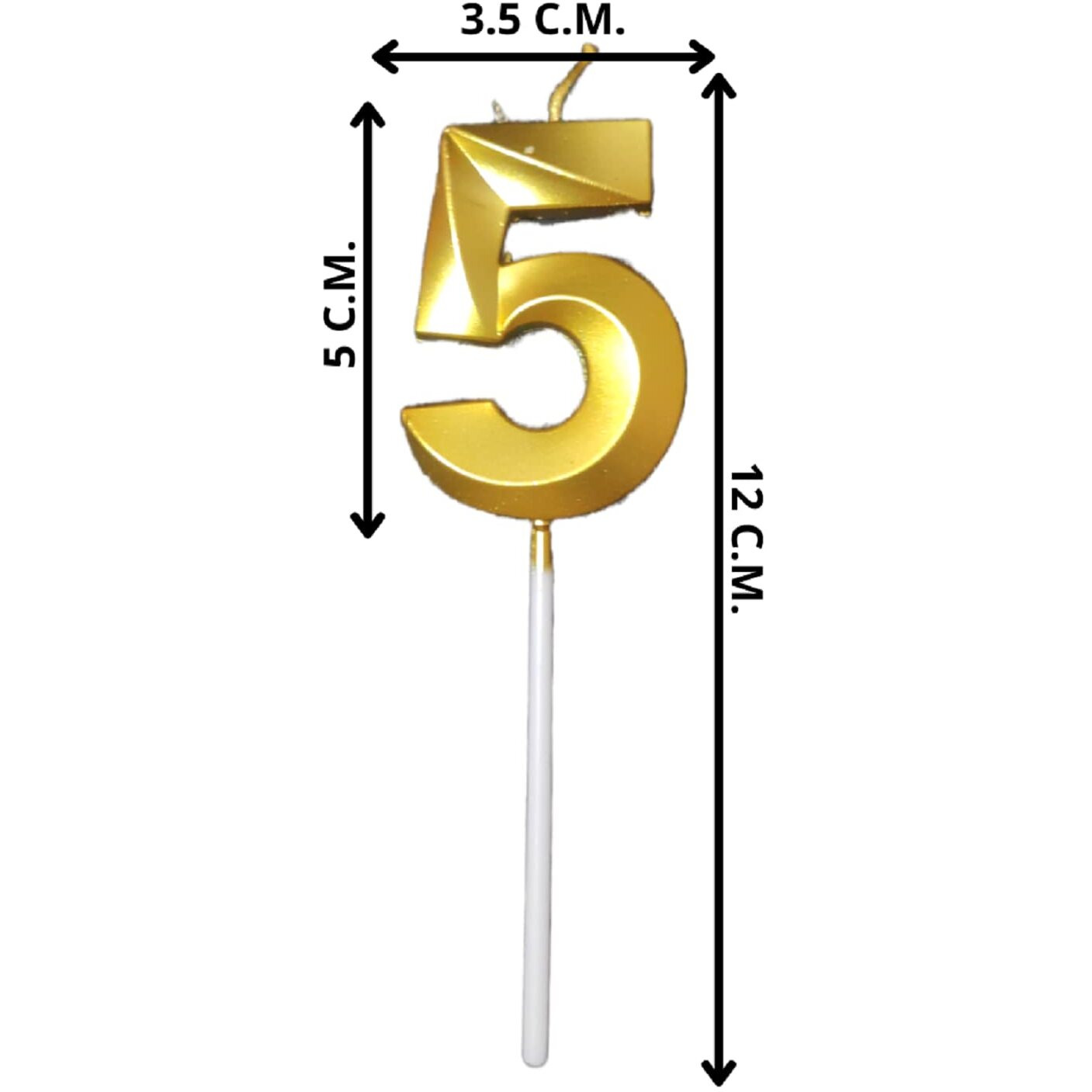Party Decorz Number 5 Gold Candle | Five Number Candle |Number 5 Metallic Gold Candle for Birthday,Anniversary, Surprise Party Cake Decoration Candle