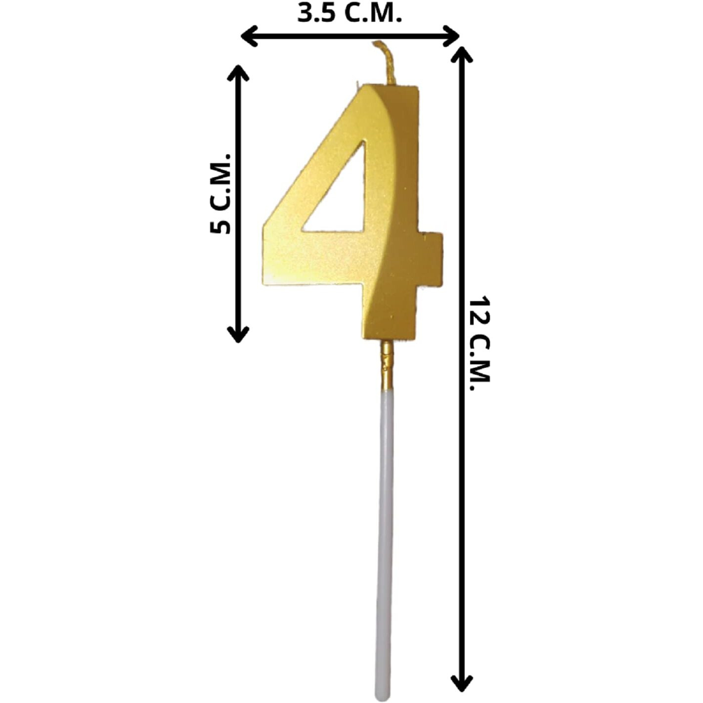 Party Decorz Number 4 Gold Candle | Four Number Candle |Number 4 Metallic Gold Candle for Birthday,Anniversary, Surprise Party Cake Decoration Candle