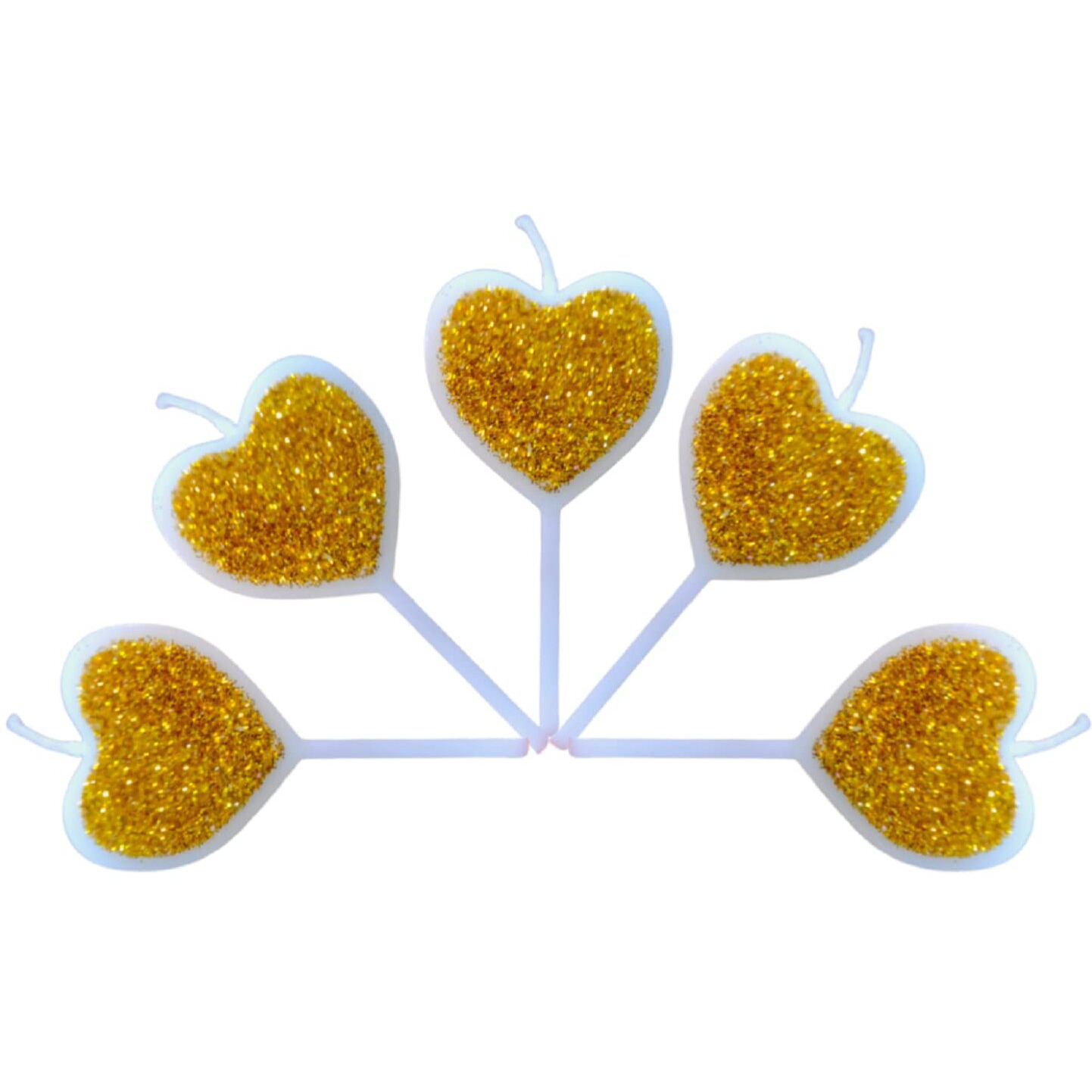 Party Decorz Golden Glitter Heart 5pcs Cake Candle for Birthday,Anniversary,Baby Shower Party Cake Decoration