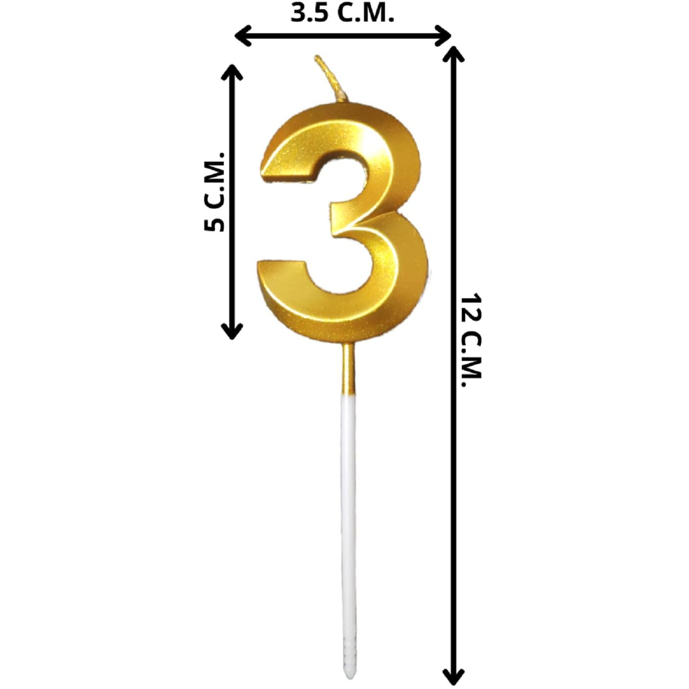 Party Decorz Number 3 Gold Candle | Three Number Candle |Number 3 Metallic Gold Candle for Birthday,Anniversary, Surprise Party Cake Decoration Candle