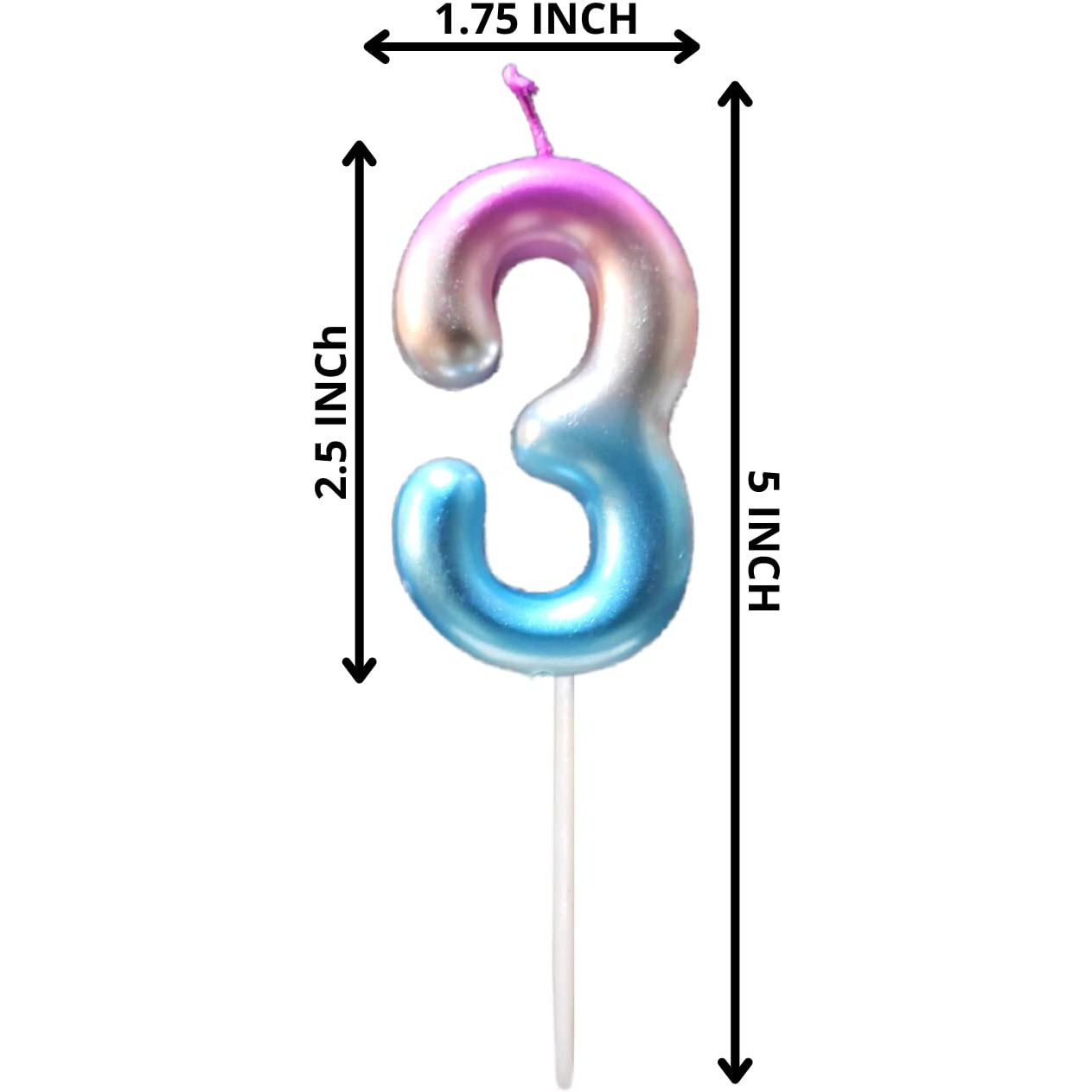 Party Decorz Number 3 Candle | Three Number Candle | Number 3 Ombre Multicolor Candle for Birthday,Anniversary, Surprise Party Cake Decoration Candle