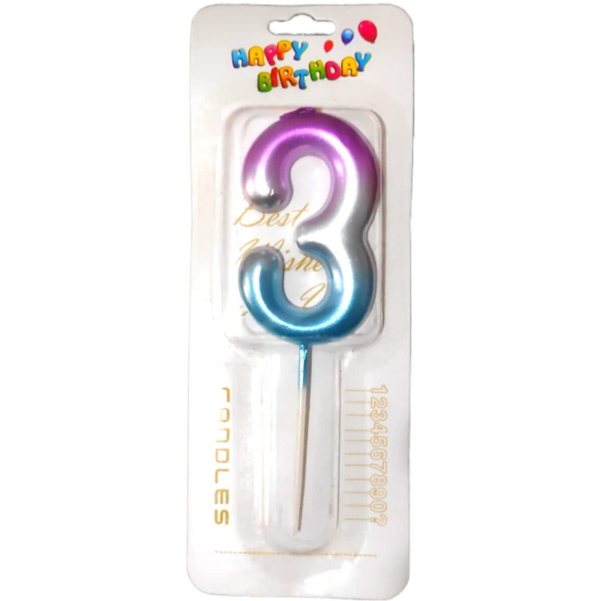 Party Decorz Number 3 Candle | Three Number Candle | Number 3 Ombre Multicolor Candle for Birthday,Anniversary, Surprise Party Cake Decoration Candle