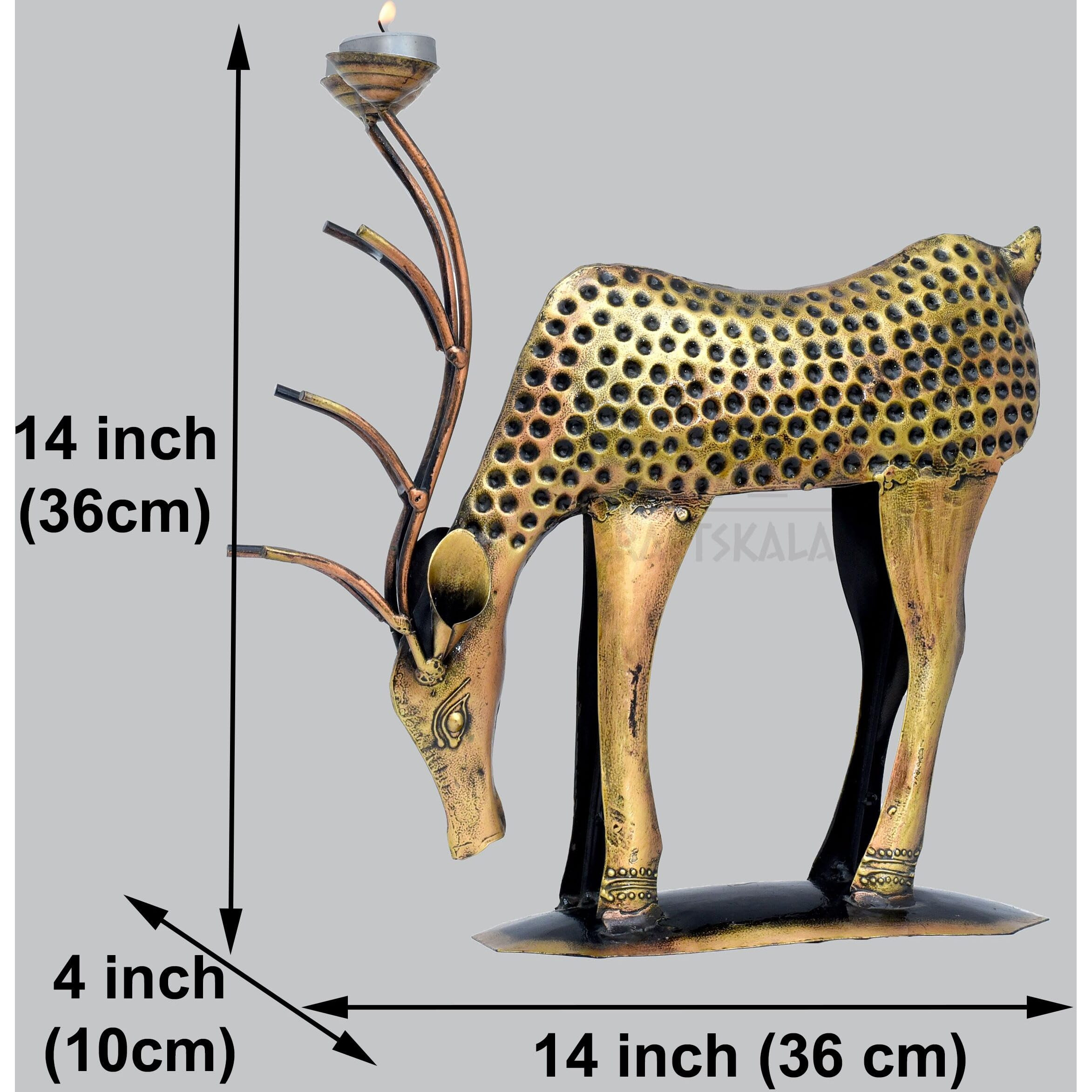 KRAFTSKALA Decorative Showpiece Iron Metal Deer with Tea Light Candle Holder, 14 inch Large Deer Statue Home Decor Item for Living Room, Doorway (Deer)