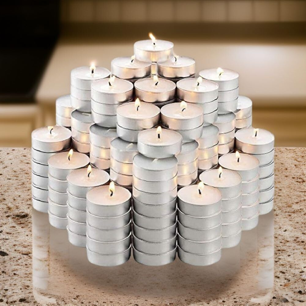 Ein Sof White Tealight Candles Set of 100 || 6 grams Paraffin Wax Tea Lights || Burn Time 2 to 3 hours || Unscented Candle Light Dinner & Home Decor Items