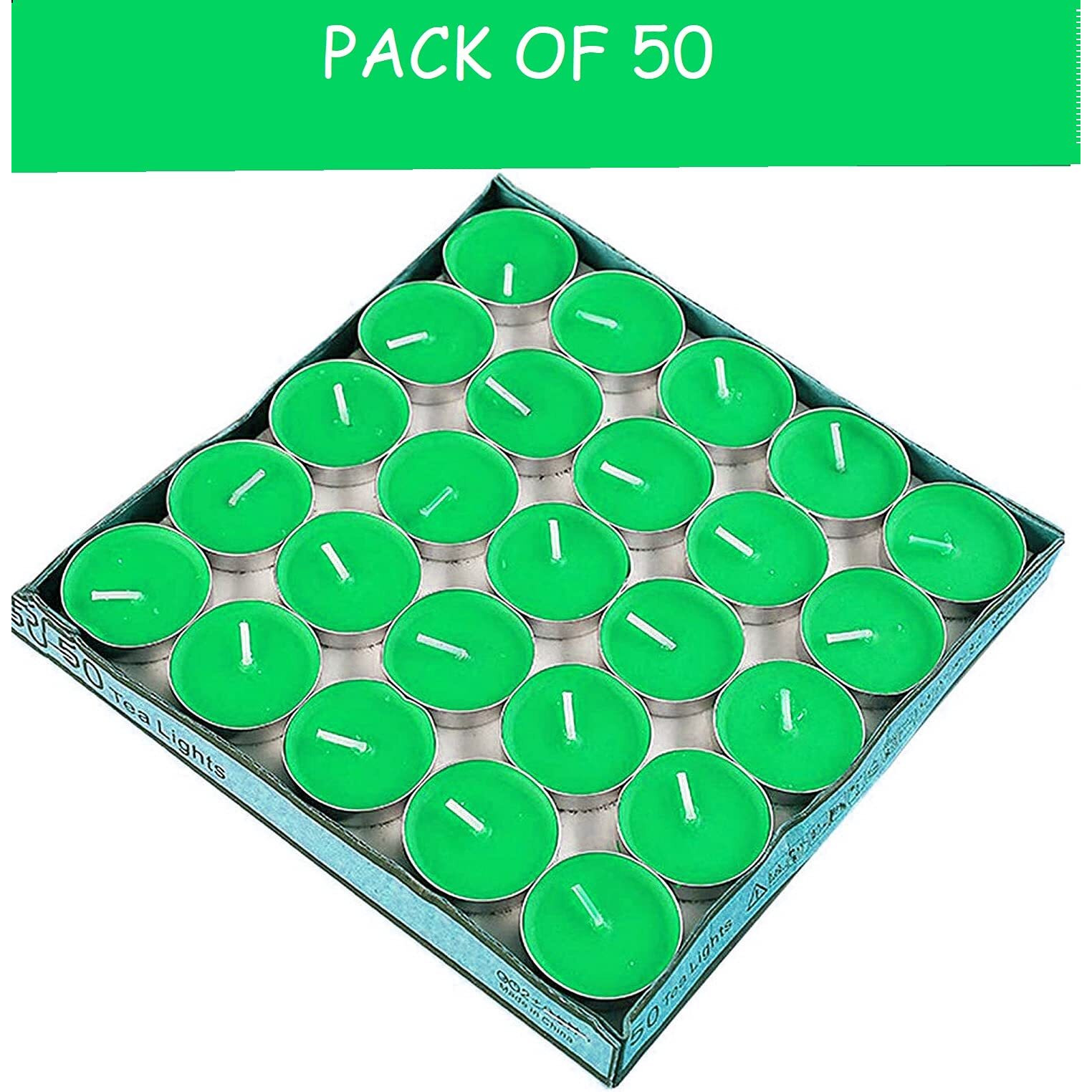 Ein Sof Unscented Tea Lights Candles | Green Paraffin Wax Tealight Candle Perfect for Home Decor | Long Lasting | 2 to 3 Hours Burn Time | Smokeless & Dripless | 3 cm Diameter | Pack of 50