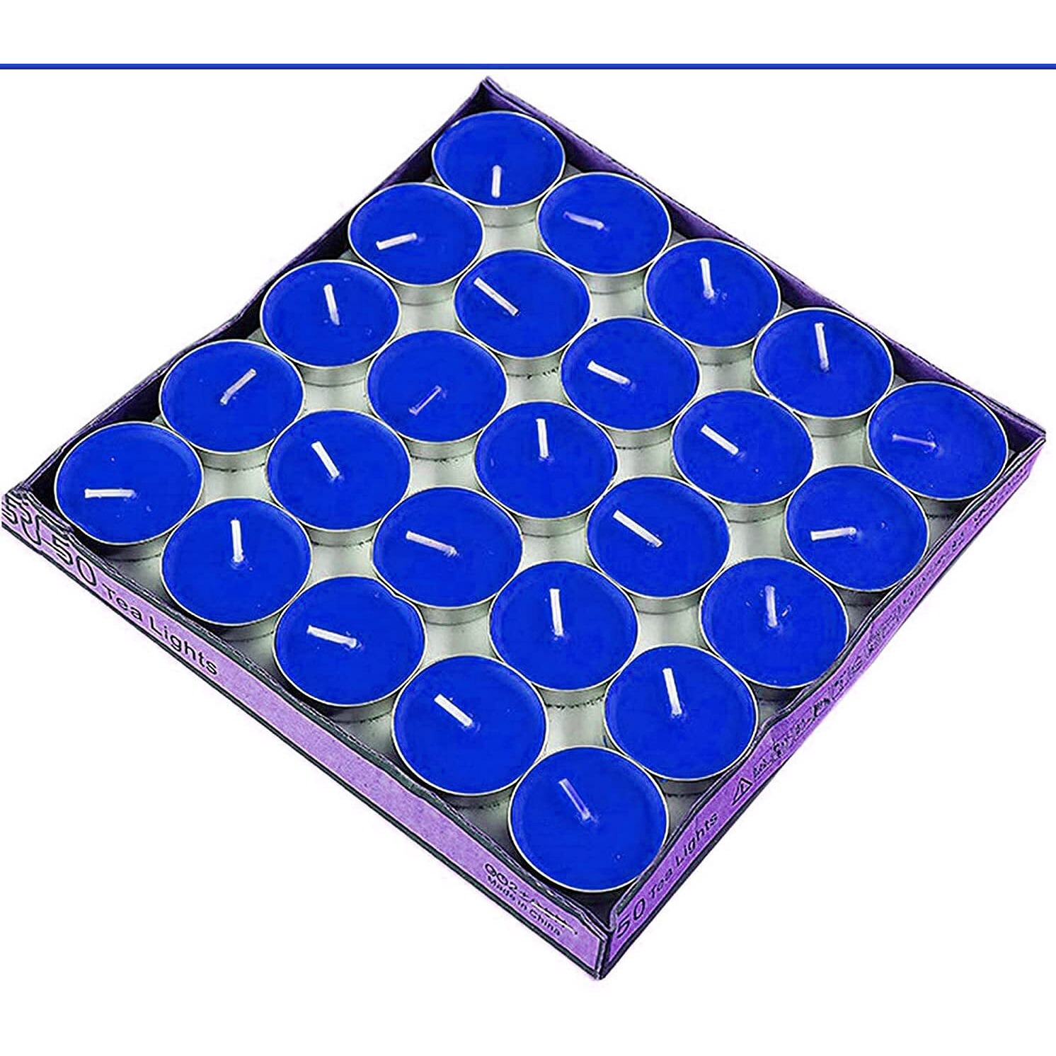 Ein Sof Unscented Tea Lights Candles | Blue Paraffin Wax Tealight Candle Perfect for Home Decor | Long Lasting | 2 to 3 Hours Burn Time | Smokeless & Dripless | 3 cm Diameter | Pack of 50