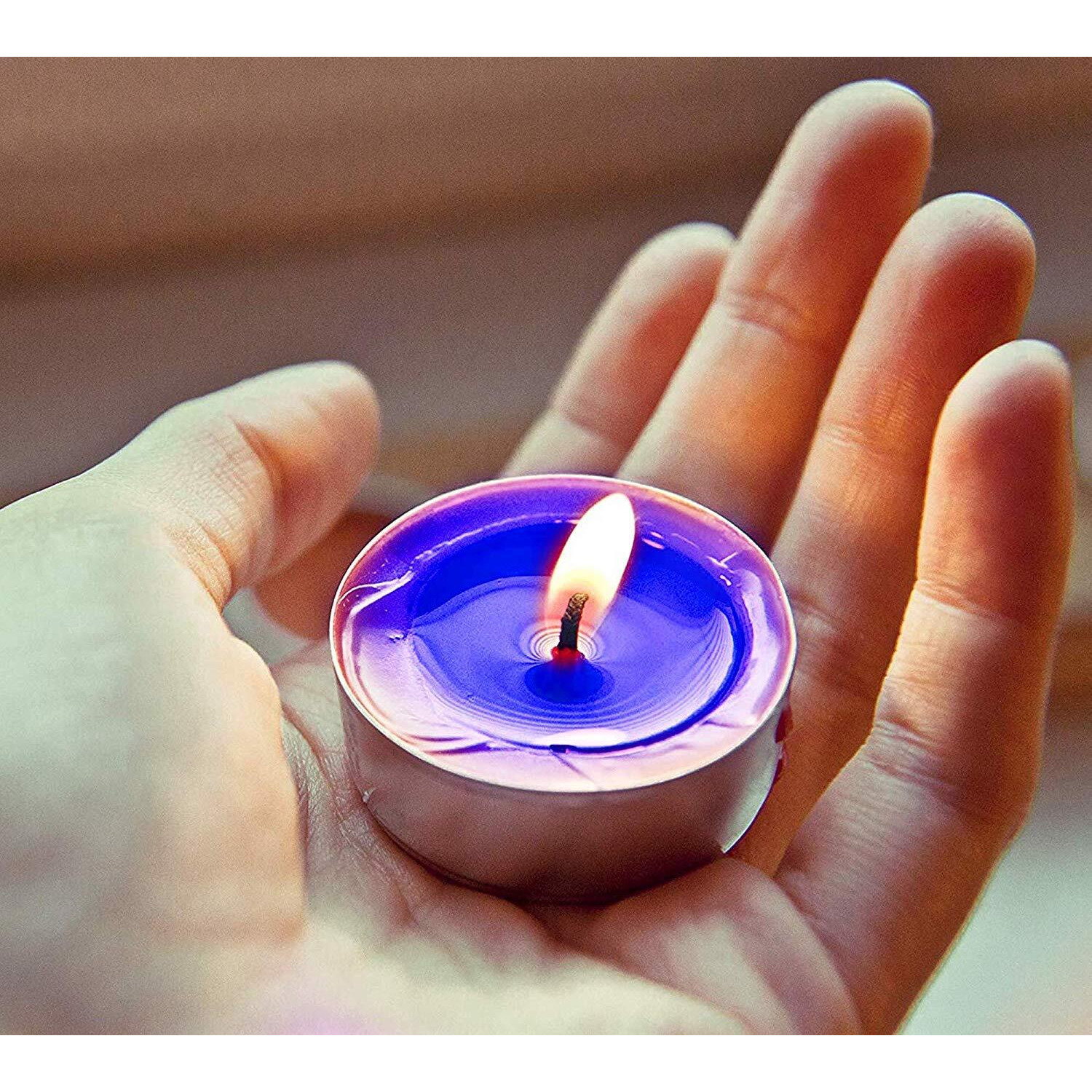 Ein Sof Unscented Tea Lights Candles | Blue Paraffin Wax Tealight Candle Perfect for Home Decor | Long Lasting | 2 to 3 Hours Burn Time | Smokeless & Dripless | 3 cm Diameter | Pack of 50