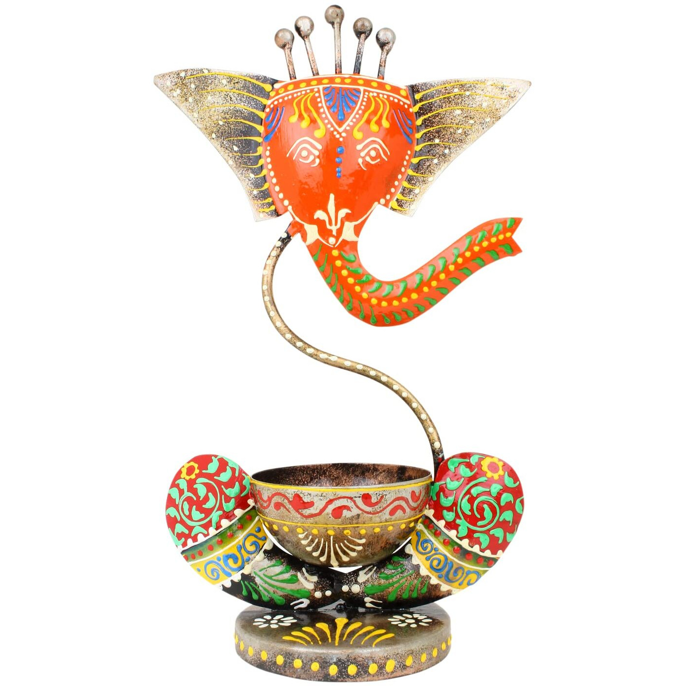 JH Gallery Handcrafted Metal Ganesha Tealight Candle Holder for Home Decor/Showpiece Decorations Items for Home, Living Room, Pooja Room - Corporate Gift Items (Antique Orange)