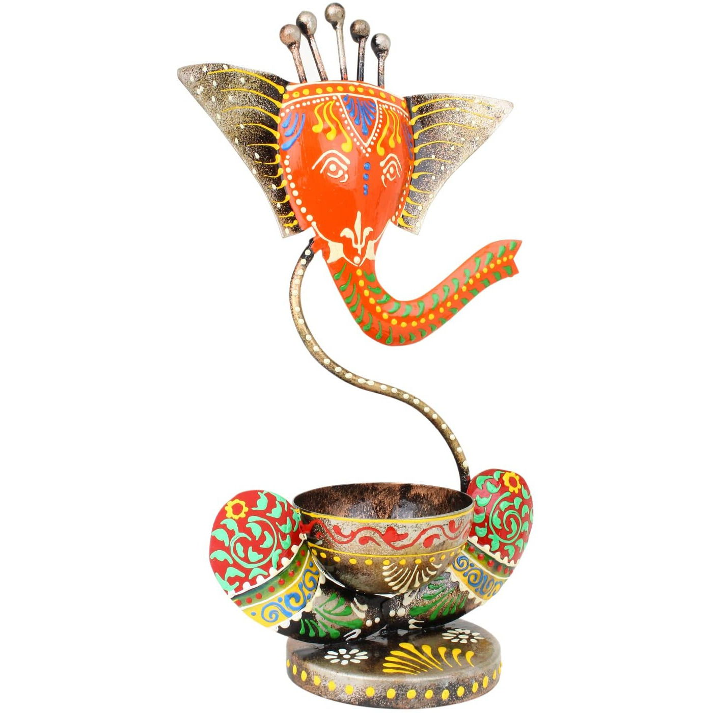 JH Gallery Handcrafted Metal Ganesha Tealight Candle Holder for Home Decor/Showpiece Decorations Items for Home, Living Room, Pooja Room - Corporate Gift Items (Antique Orange)