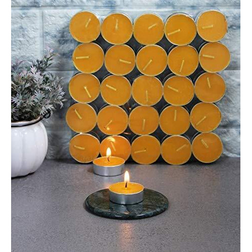 Ein Sof Unscented Tea Lights Candles | Yellow Paraffin Wax Tealight Candle Perfect for Home Decor | Long Lasting | 2 to 3 Hours Burn Time | Smokeless & Dripless | 3 cm Diameter | Pack of 50