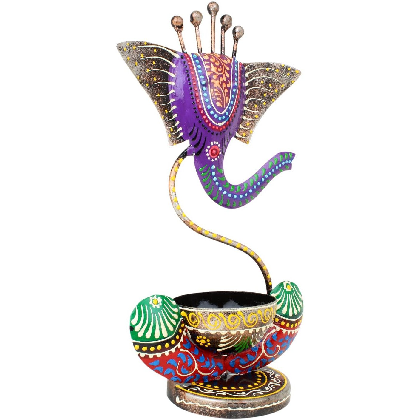 JH Gallery Handcrafted Metal Ganesha Tealight Candle Holder for Home Decor/Showpiece Decorations Items for Home, Living Room, Pooja Room - Corporate Gift Items (Antique Purple)