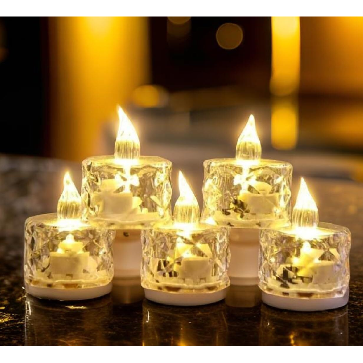 Ein Sof 36 Pcs Flameless and Smokeless Decorative Crystal Candles Transparent Acrylic Led Tea Light Candle for decoration (36 Pieces, Yellow, 5 cm)