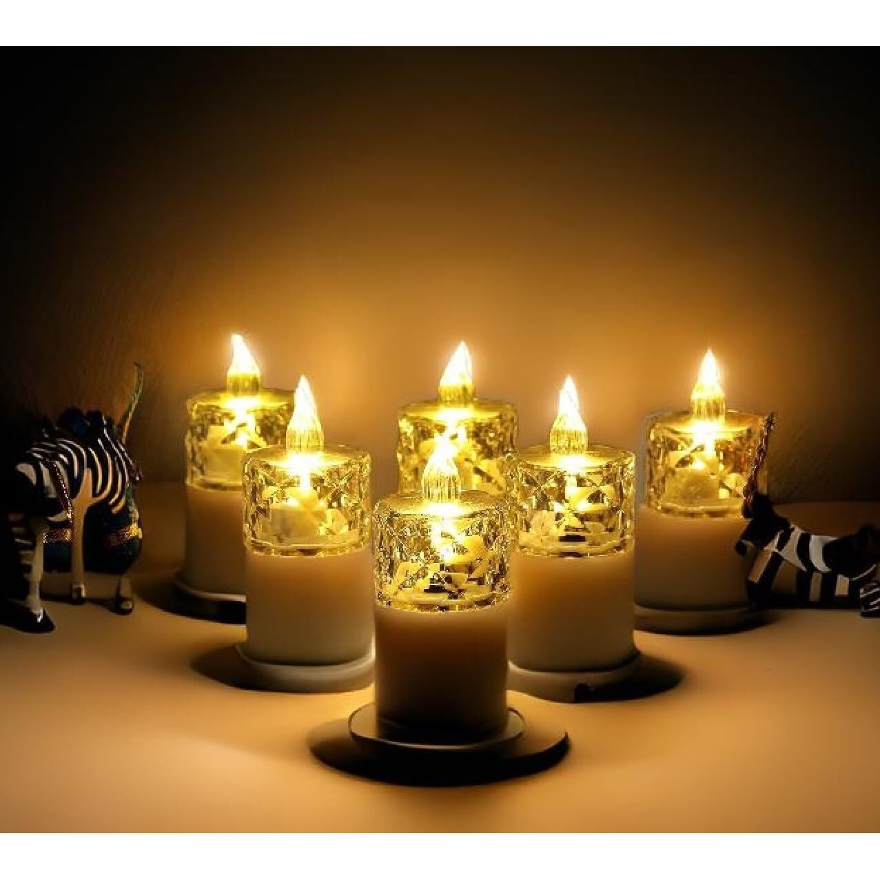 Ein Sof 6 Pcs Flameless and Smokeless Decorative Crystal Candles Transparent Acrylic Led Tea Light Candle for decoration (6 Pieces, Yellow, 5 cm)