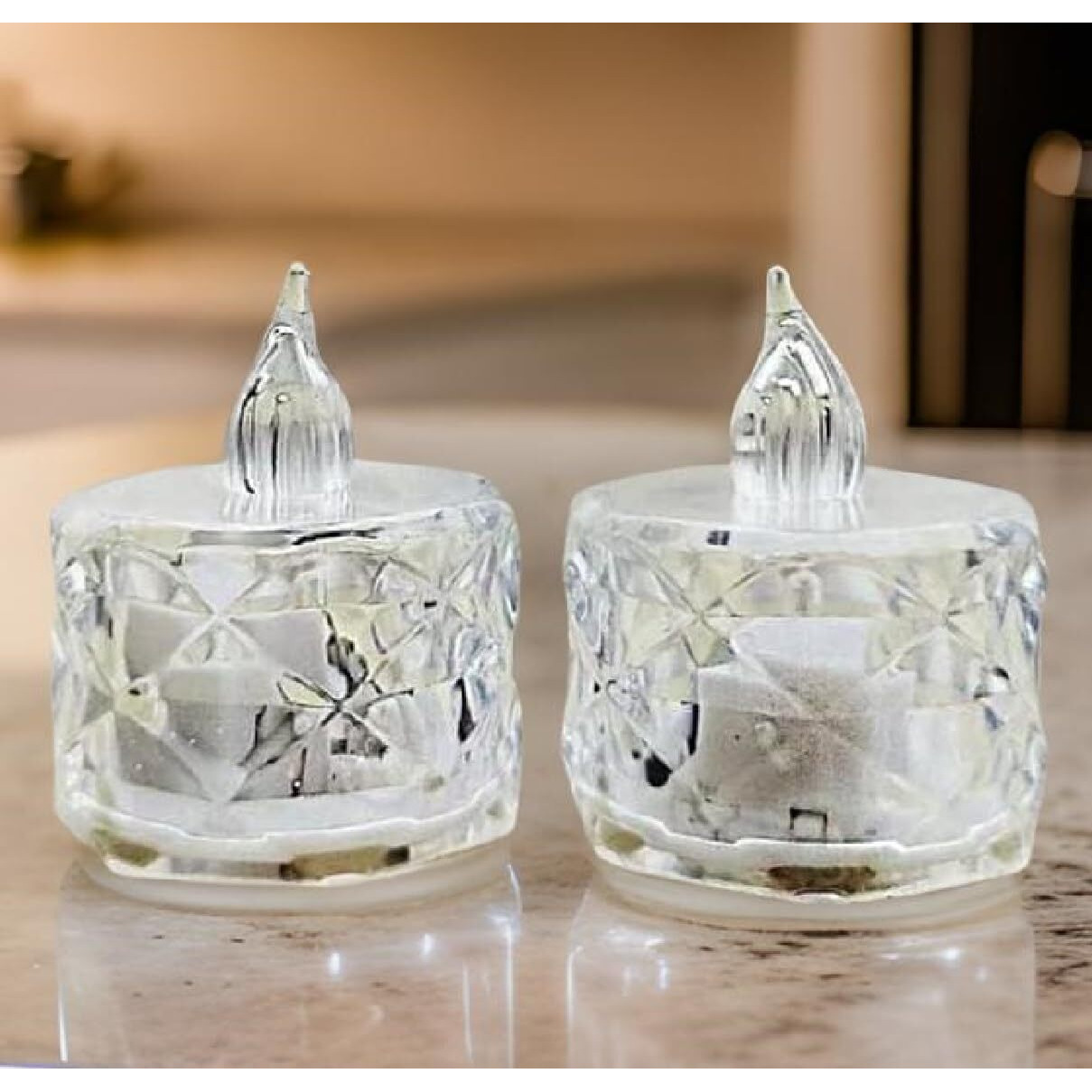 Ein Sof 12 Pcs Flameless and Smokeless Decorative Crystal Candles Transparent Acrylic Led Tea Light Candle for decoration (12 Pieces, Yellow, 5 cm)
