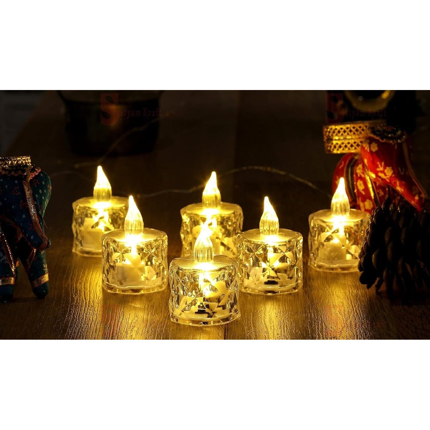 Ein Sof 24 Pcs Flameless and Smokeless Decorative Crystal Candles Transparent Acrylic Led Tea Light Candle for decoration (24 Pieces, Yellow, 5 cm)