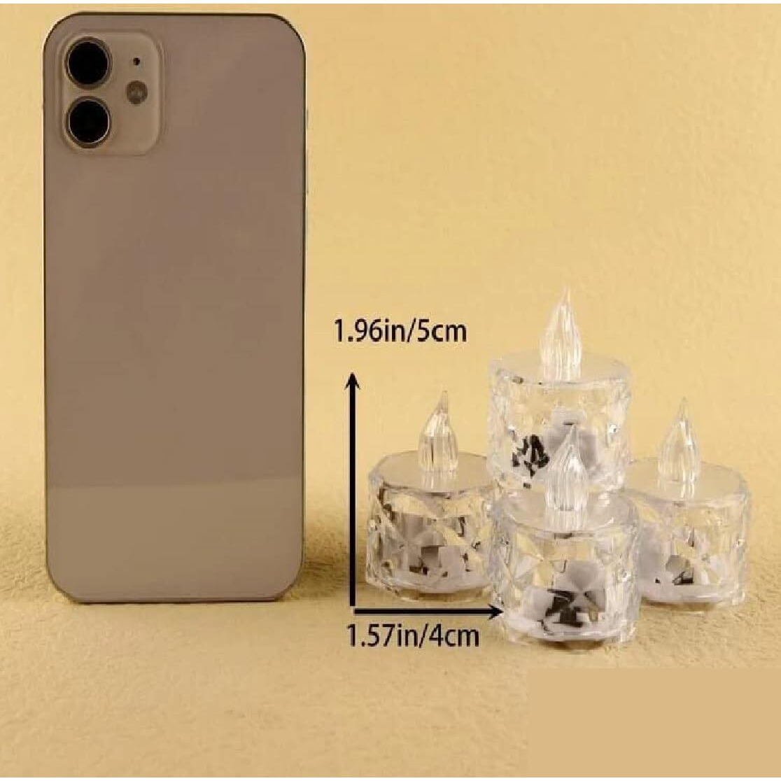 Ein Sof 24 Pcs Flameless and Smokeless Decorative Crystal Candles Transparent Acrylic Led Tea Light Candle for decoration (24 Pieces, Yellow, 5 cm)