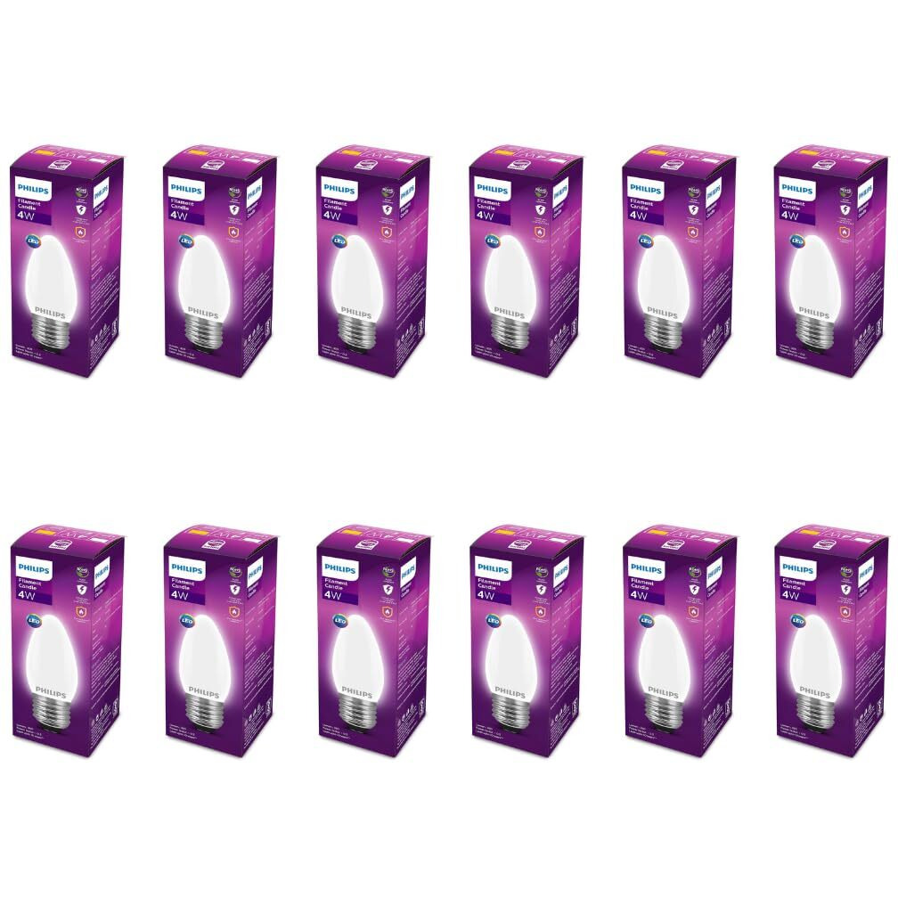 Philips 4-Watt 400-lumen Frosted Candle E27 Base (Cool White, Pack of 12) - Decorative, Ambience for Chandeliers, Wall lights, Desk lamps, Floor lamps