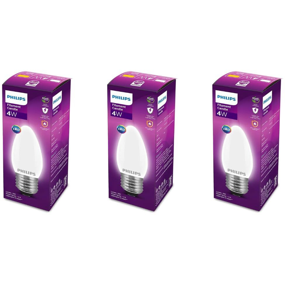 Philips 4-Watt 400-lumen Frosted Candle E27 Base (Cool White, Pack of 3) - Decorative, Ambience for Chandeliers, Wall lights, Desk lamps, Floor lamps