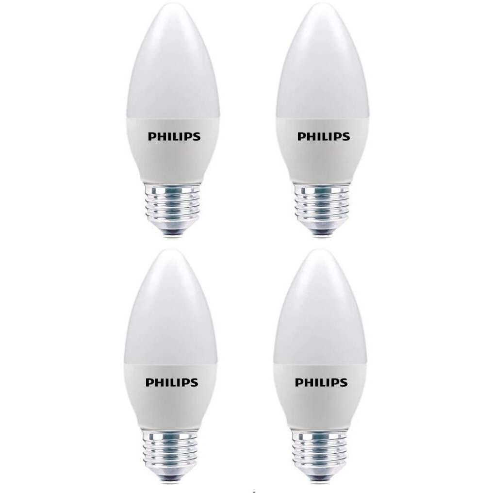 Philips E27 Frosted Candle 400-Lumen Decorative Wall Lights (4W, Pack of 4, White)