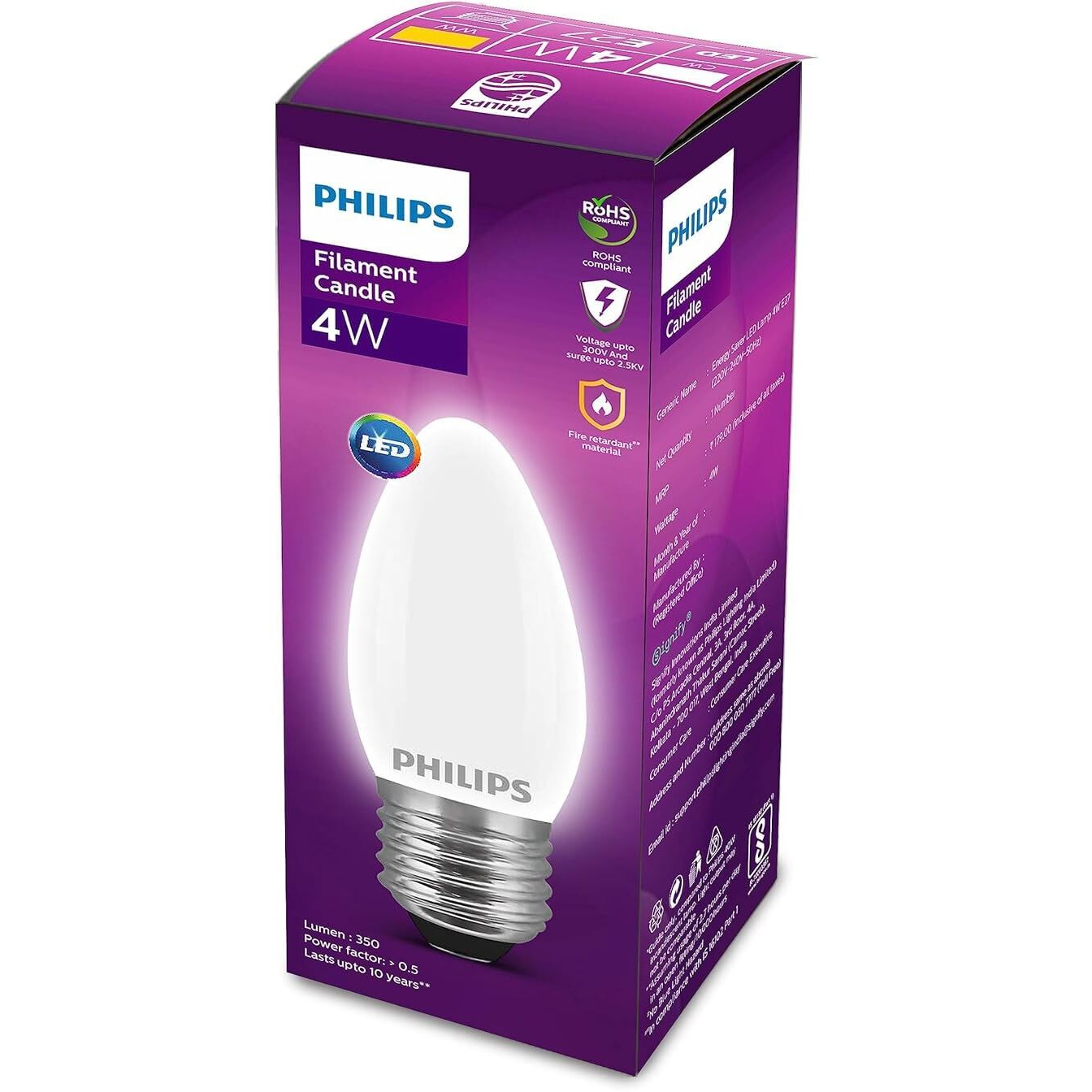 Philips 4-Watt 400-lumen Clear Candle E27 Base (Cool White) - Decorative, Ambience for Chandeliers, Wall lights, Desk lamps, Floor lamps