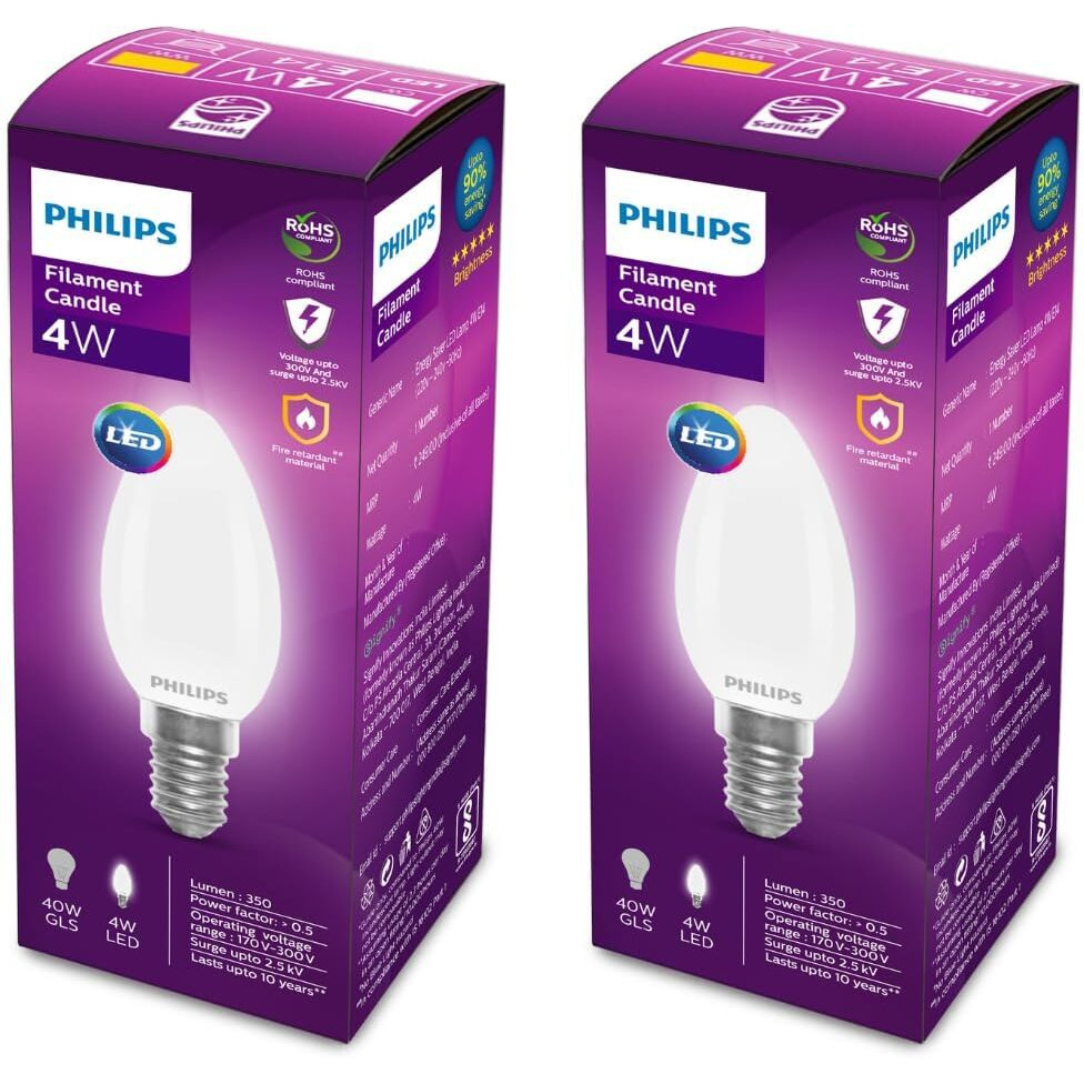 Philips 4-Watt 400-lumen Clear Candle E27 Base (Cool White) - Decorative, Ambience for Chandeliers, Wall lights, Desk lamps, Floor lamps