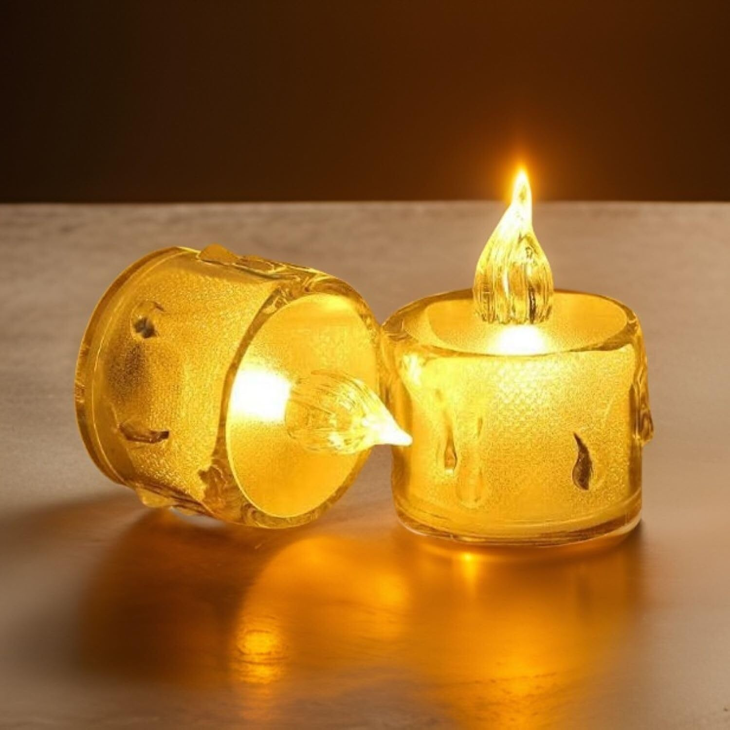 Ein Sof Crystal Led Tealight Candles for Home Decoration Set of 12  Smokeless, Battery Operated, Flameless Decorative Birthday Lights, Tea & Candle Light Dinner Lamps (Warm White, 5cm x 5cm)