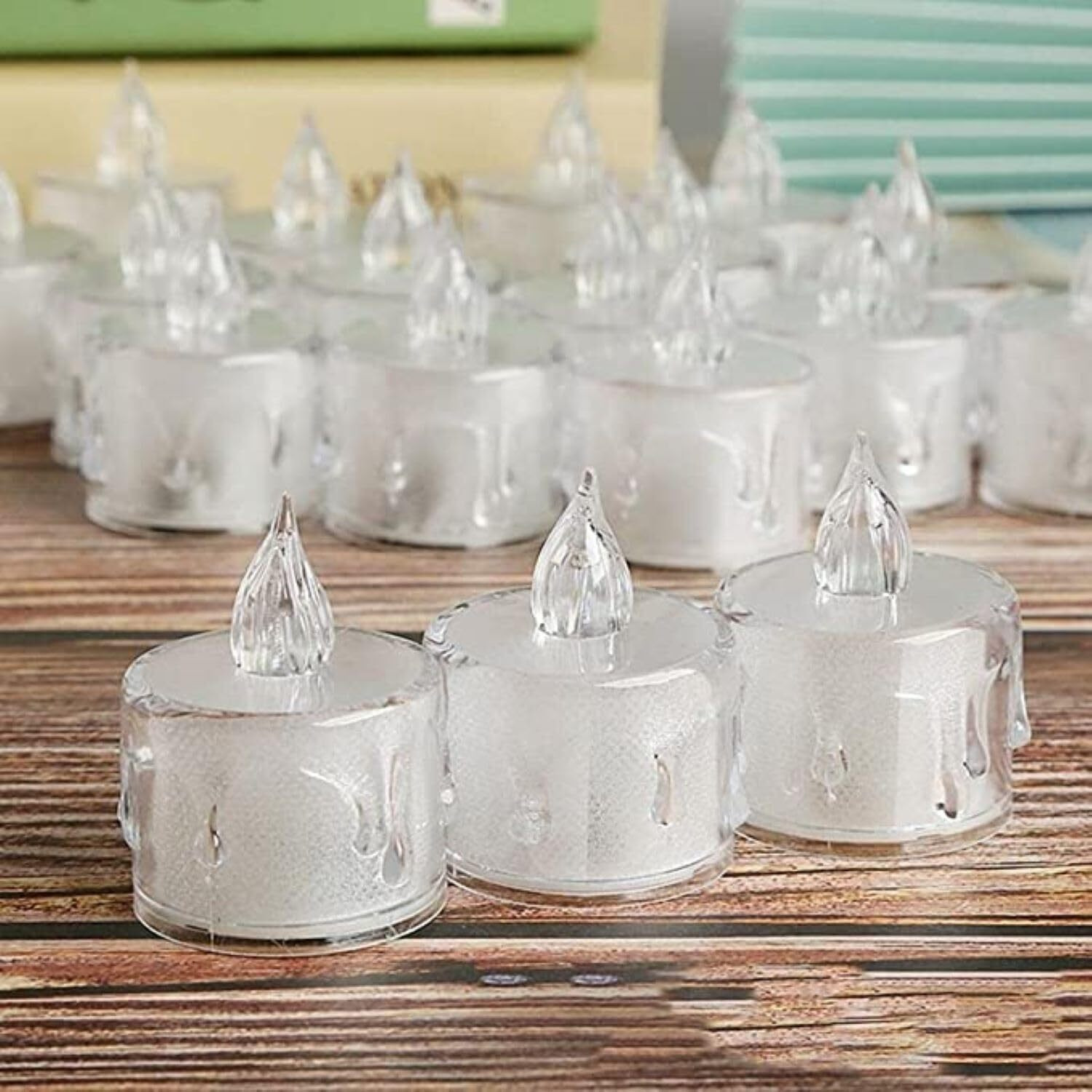 Ein Sof Crystal Led Tealight Candles for Home Decoration Set of 12  Smokeless, Battery Operated, Flameless Decorative Birthday Lights, Tea & Candle Light Dinner Lamps (Warm White, 5cm x 5cm)