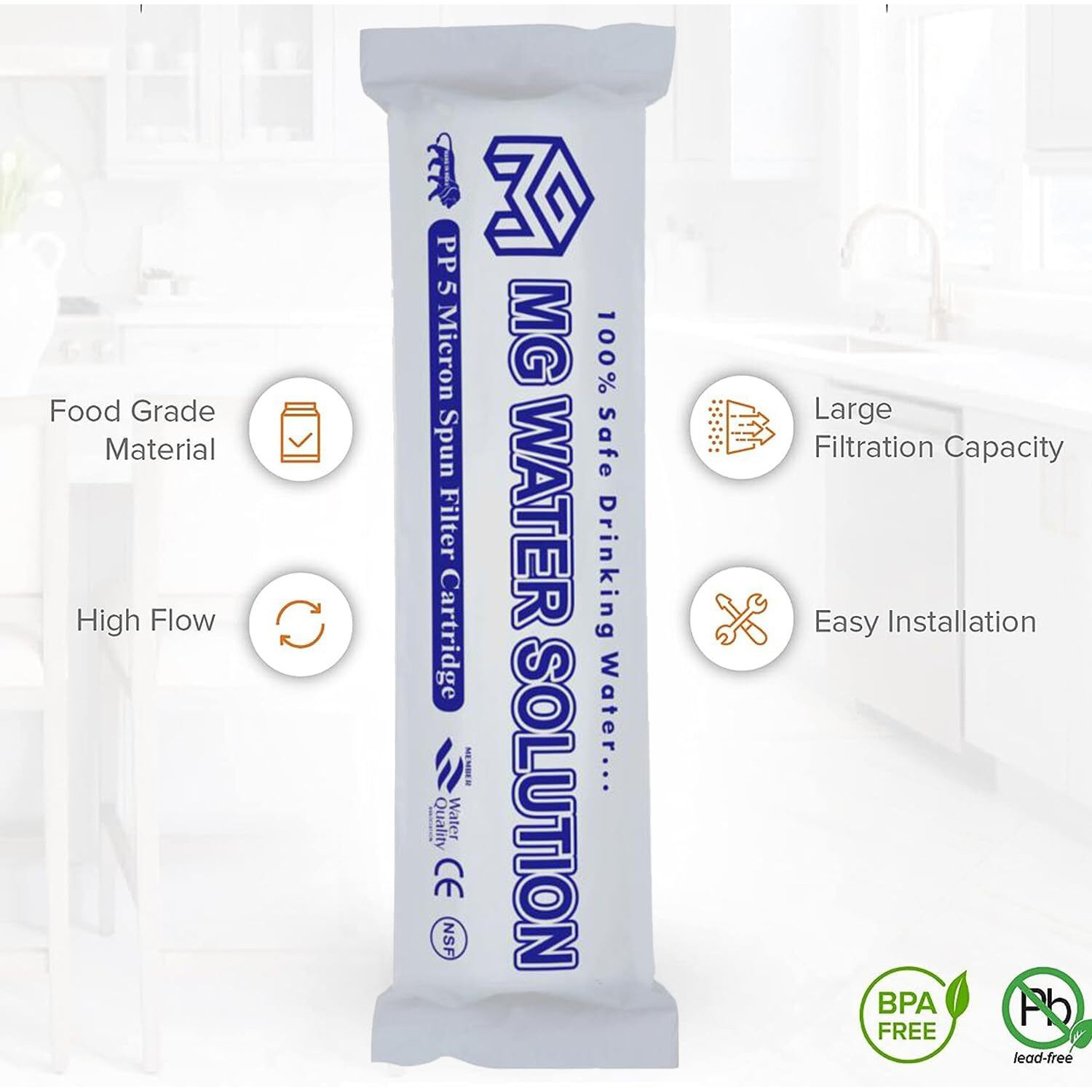 MG WATER SOLUTION PP5 Micron Filter Candle/Spun Cartridge 10 Inch Pre-Filter Candle, Comptabilte for All Type RO Water Purifiers (Pack of 4)