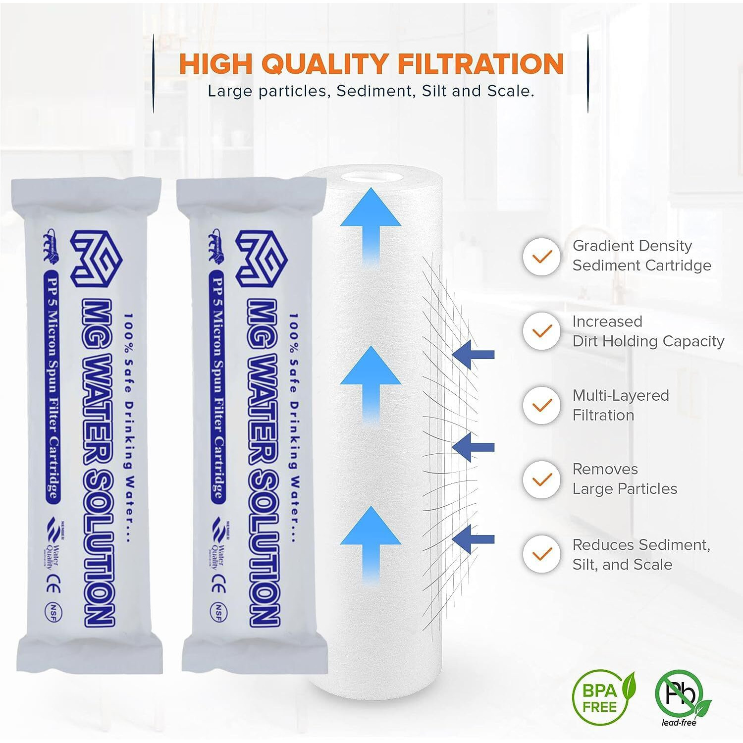 MG WATER SOLUTION PP5 Micron Filter Candle/Spun Cartridge 10 Inch Pre-Filter Candle, Comptabilte for All Type RO Water Purifiers (Pack of 4)