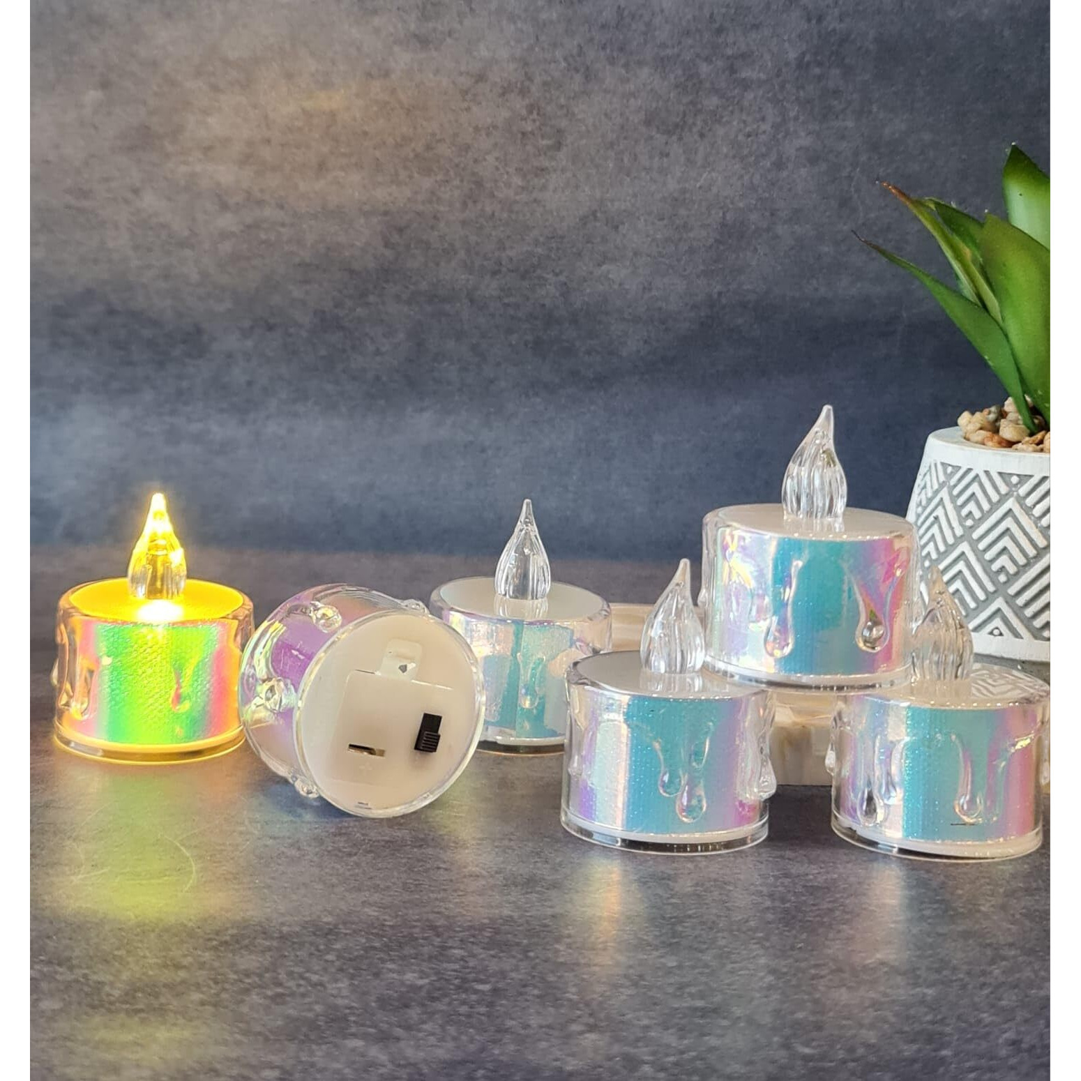 SATYAM KRAFT 6 Pcs Flameless and Smokeless Decorative Multicolour Acrylic Candles Led Tea Light Candle Perfect for Home Decor, Gifting,Festival Decoration (4.9 cm) (Small)
