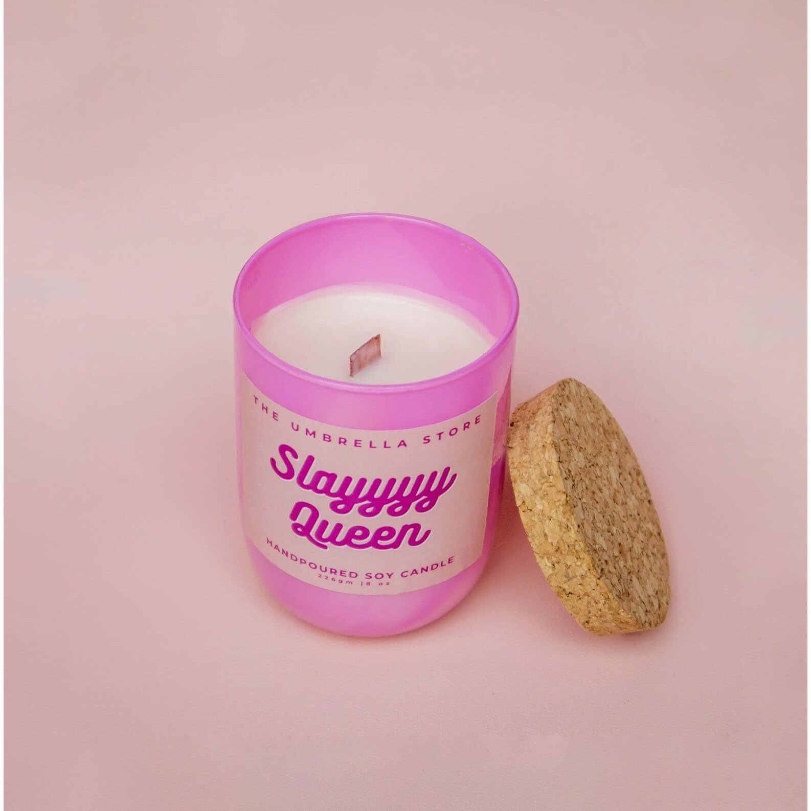 THE UMBRELLA STORE Slayyy Queen Scented Candle, Soy Wax Scented Candle with Wooden Wick, Citrus and Woody Fragrance Blend