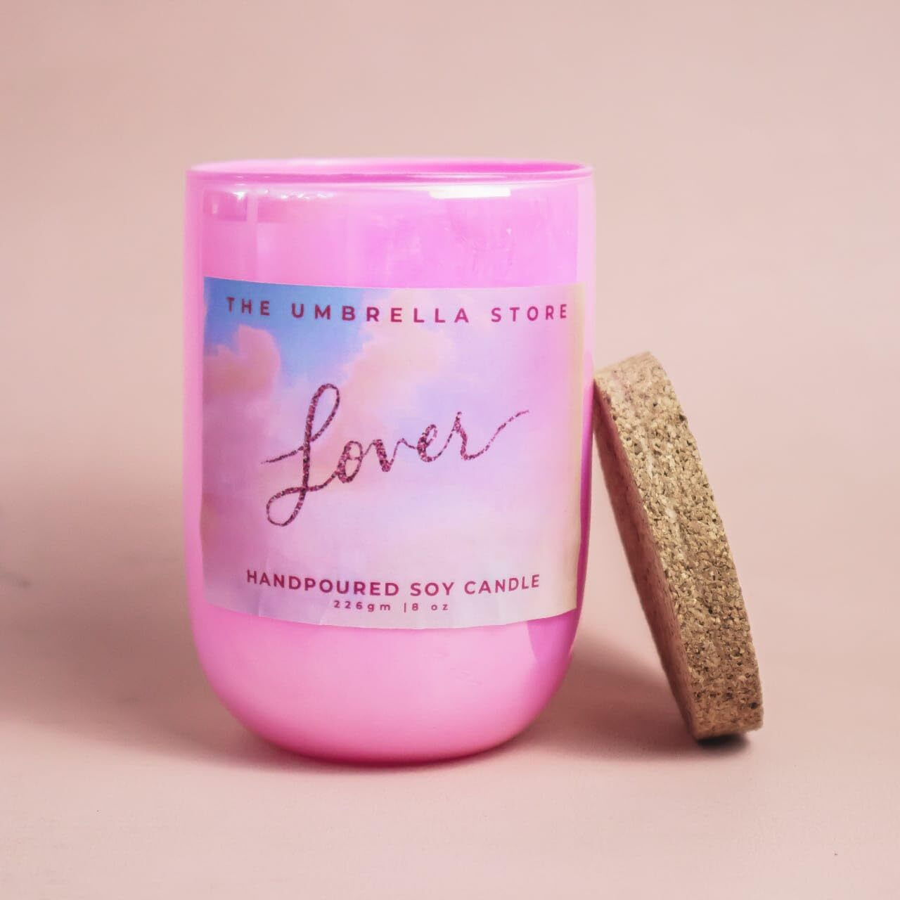 THE UMBRELLA STORE Lover Scented Candle, Tay Inspired Candle, Jasmine and Sandalwood Candle for Aromatherapy, Soy Wax with Wooden Wick (Pink)