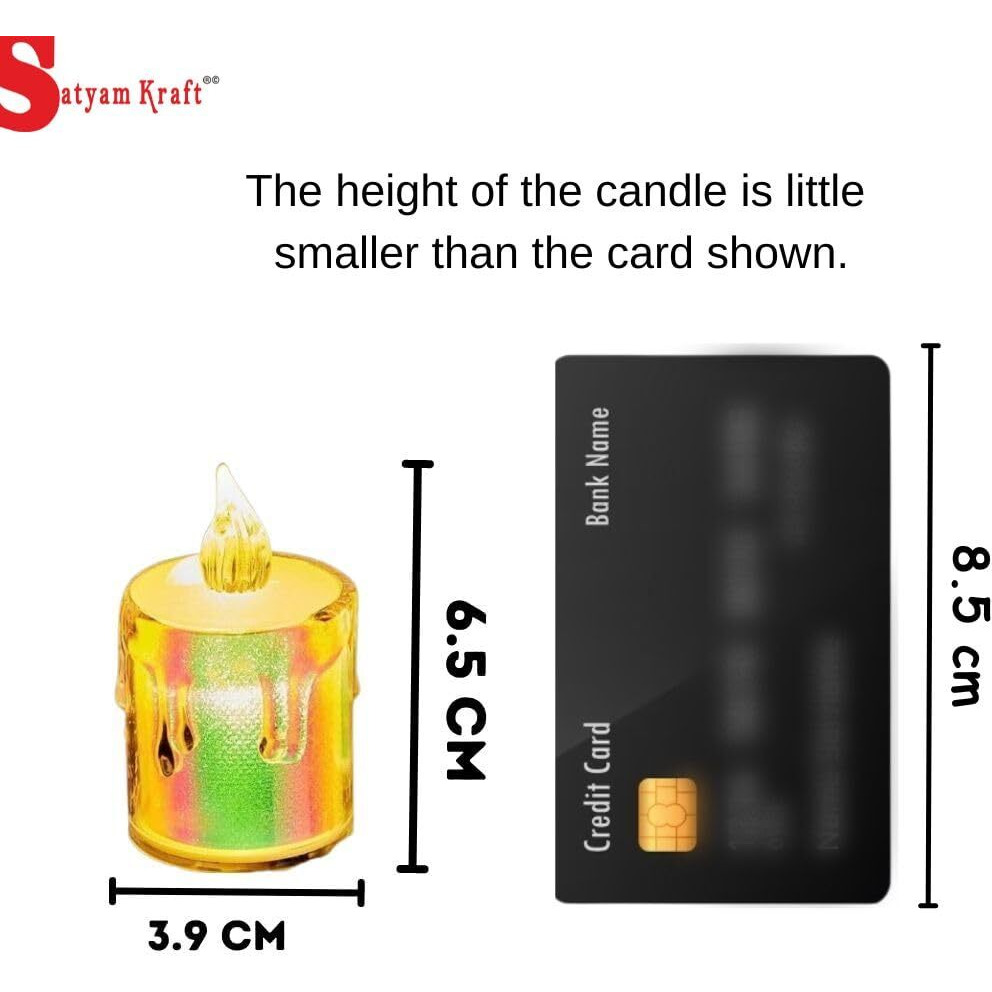 SATYAM KRAFT 6 Pcs Flameless and Smokeless Decorative Multicolour Acrylic Candles Led Tea Light Candle Perfect for Home Decor, Gifting, Festival Decoration (6.5) (Medium)