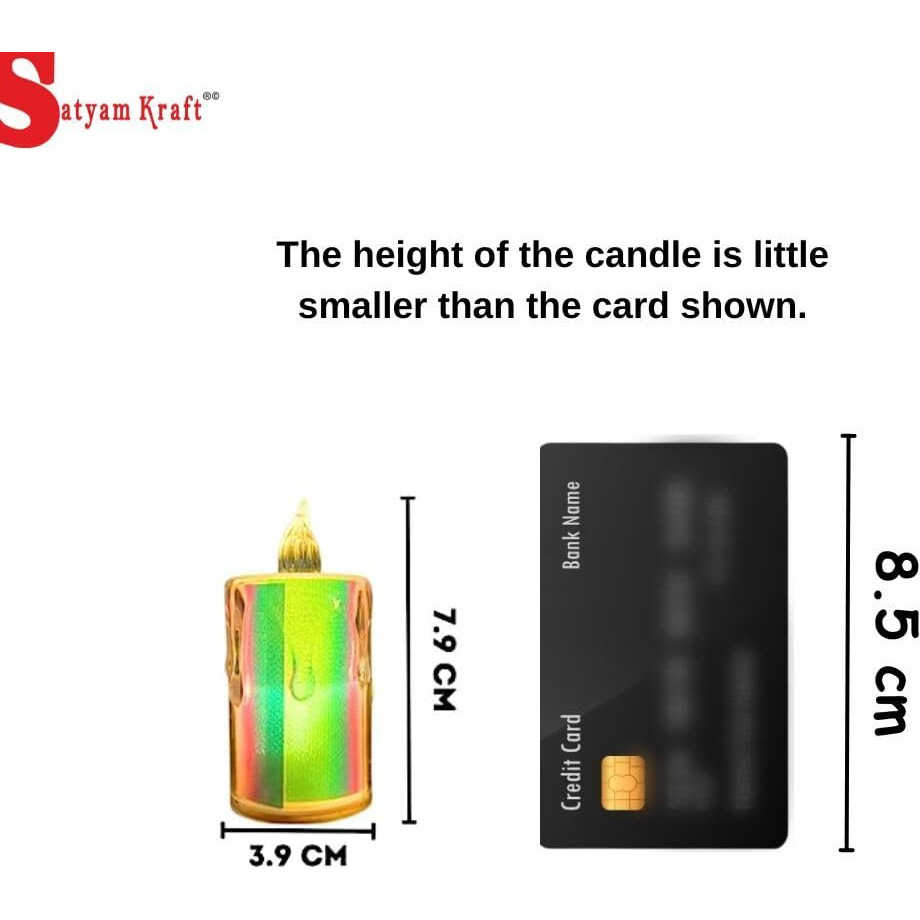 SATYAM KRAFT 6 Pcs Flameless and Smokeless Decorative Multicolour Acrylic Candles Led Tea Light Candle Perfect for Home Decor,Gifting,Festival Decoration (7.9) (Large)