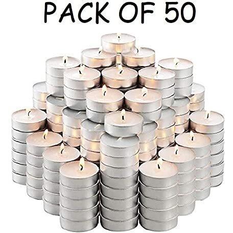 Casa Illuminated White Paraffin Wax Tea Light Candles, 50 Pcs Tealight, Home Decoration & Candle Light Dinner Gift Set
