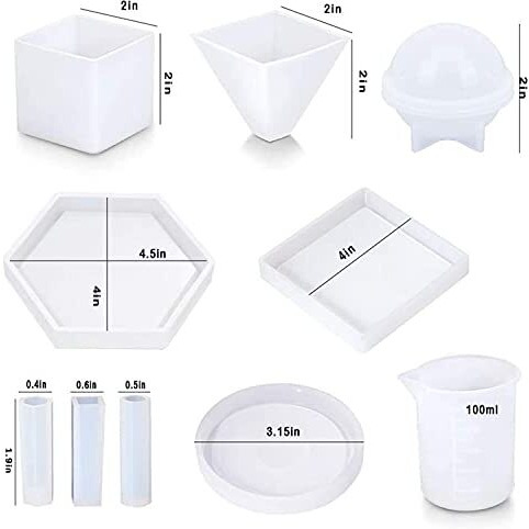 HASTHIP 20 PCS Resin Moulds Silicone,Epoxy Casting Moulds Ashtray,Pen Holder,Flower Pot,Coaster,Pendants,Candle Molds,Candle Holders Sticks,Droppers for Resin DIY Craft