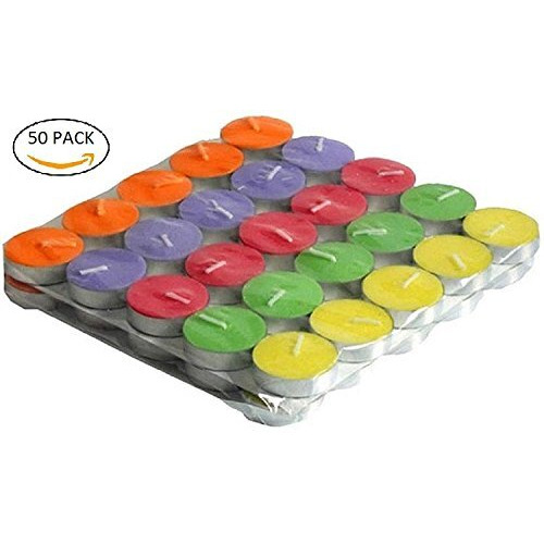 Casa Illuminated Multi Color Paraffin Wax Tea Light Candles, 50 Pcs Tealight, Home Decoration & Candle Light Dinner Gift Set