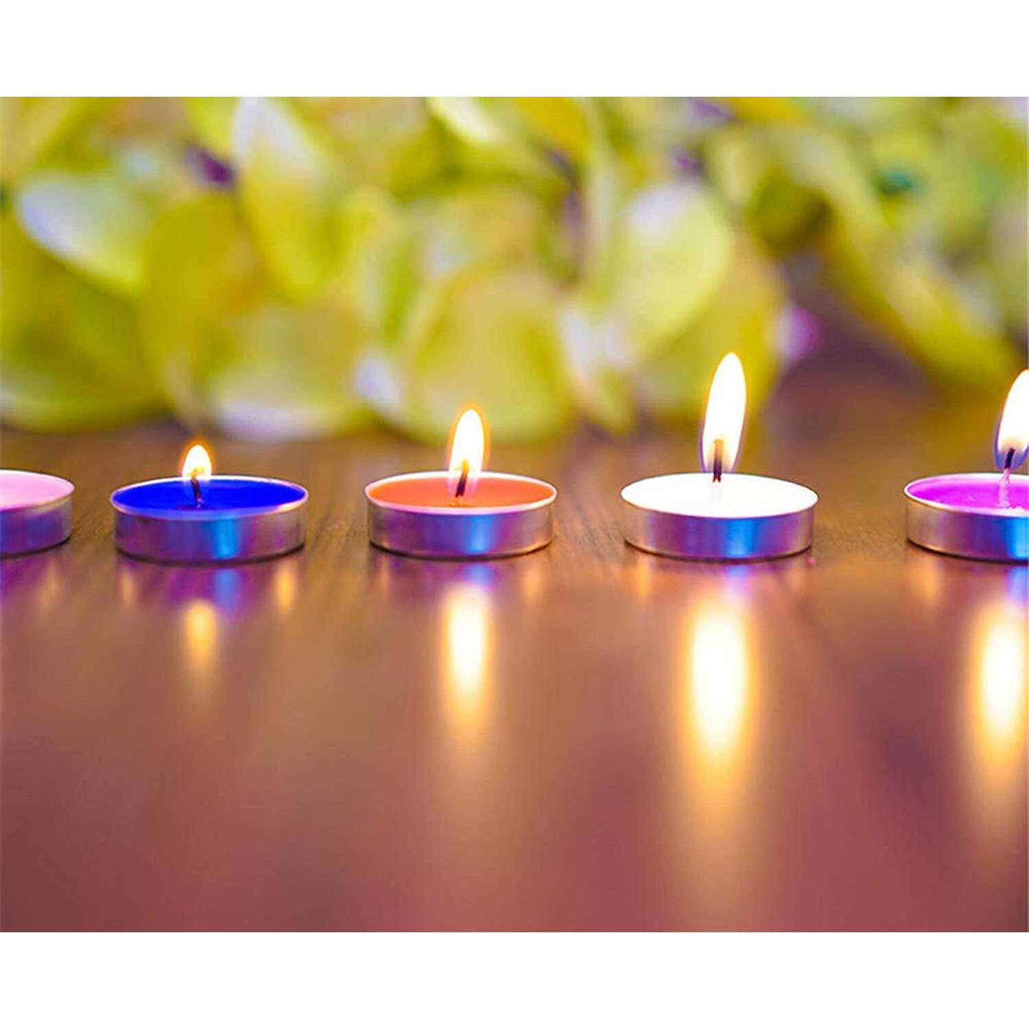 Casa Illuminated Multi Color Paraffin Wax Tea Light Candles, 50 Pcs Tealight, Home Decoration & Candle Light Dinner Gift Set