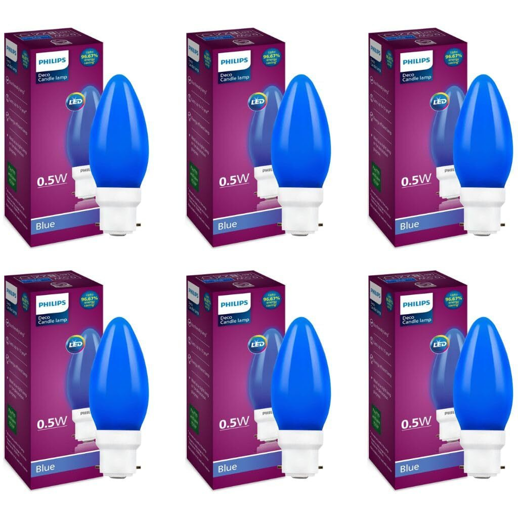 Philips LED Deco Blue 0.5W Glass Candle (Pack of 6)