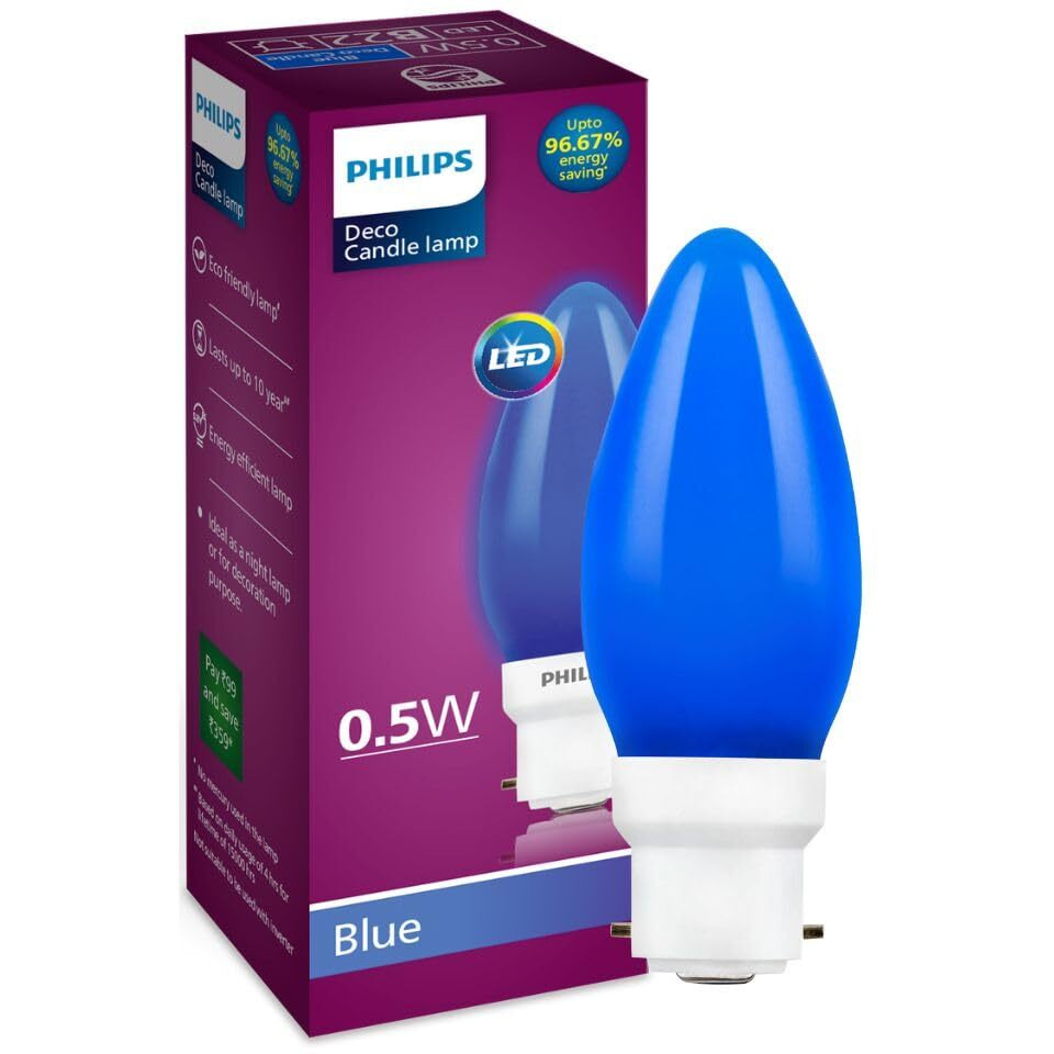 Philips LED Deco Blue 0.5W Glass Candle (Pack of 6)