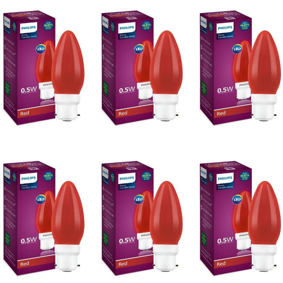Philips LED Deco Red 0.5W Glass Candle (Pack of 6)