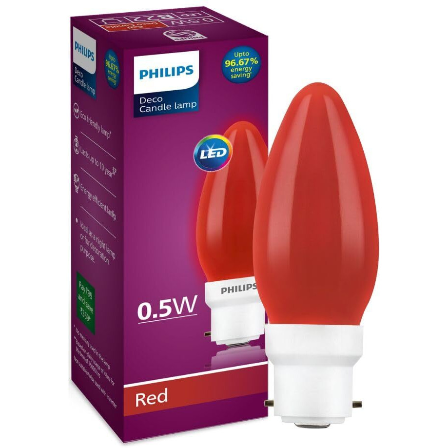 Philips LED Deco Red 0.5W Glass Candle (Pack of 6)